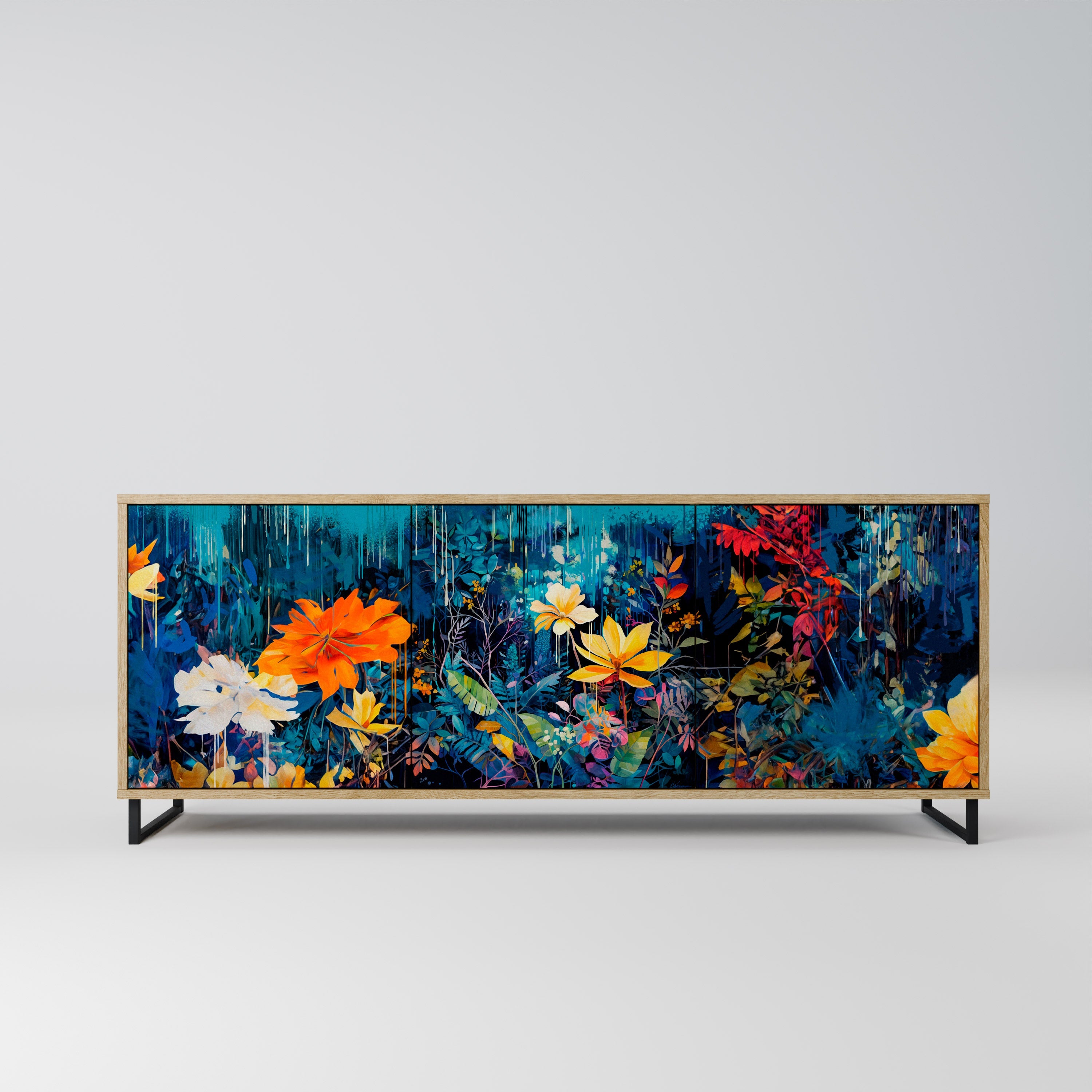 Buffet 3 portes MIDNIGHT BLOSSOM effet chêne