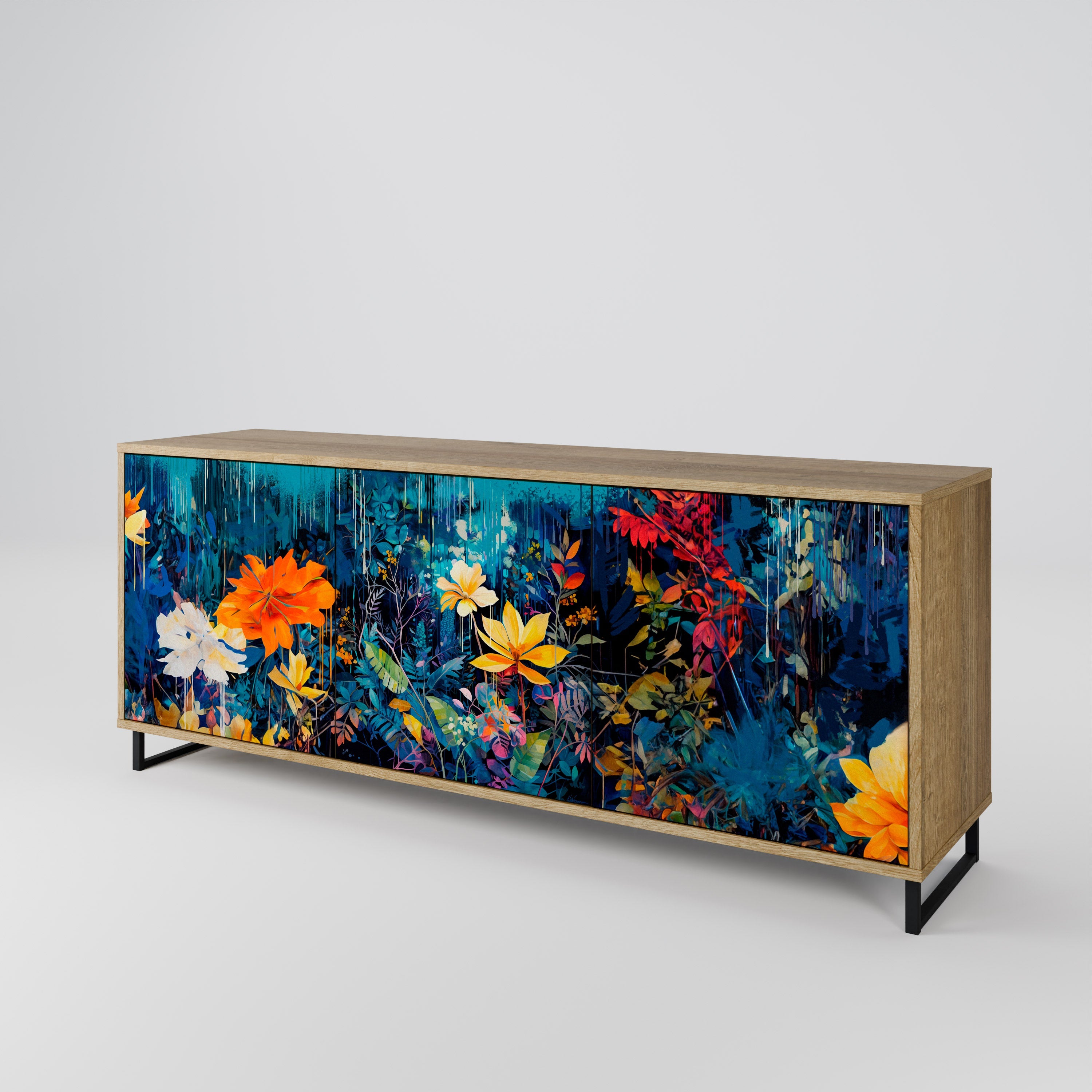 Buffet 3 portes MIDNIGHT BLOSSOM effet chêne