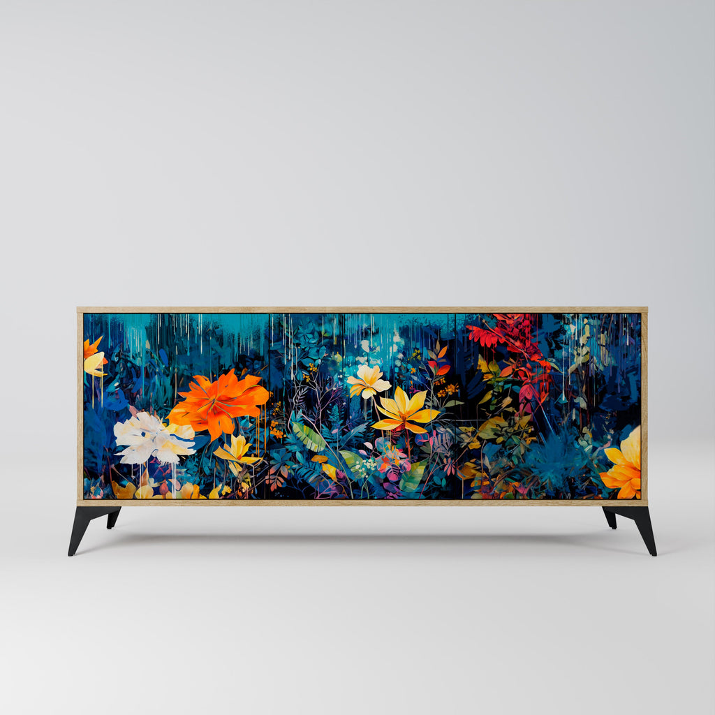 Buffet 3 portes MIDNIGHT BLOSSOM effet chêne