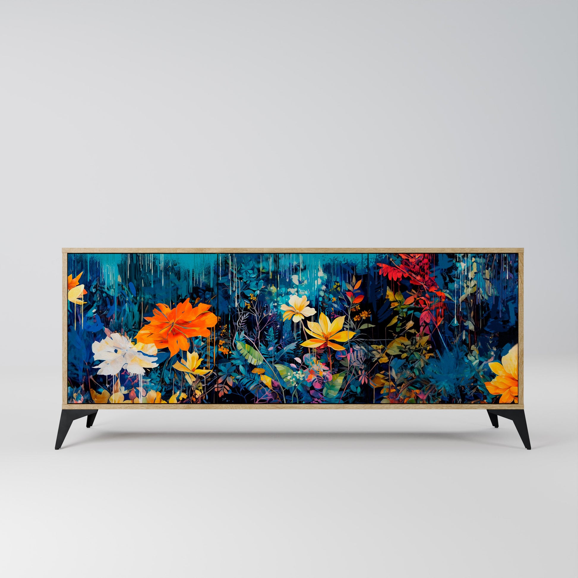 Buffet 3 portes MIDNIGHT BLOSSOM effet chêne