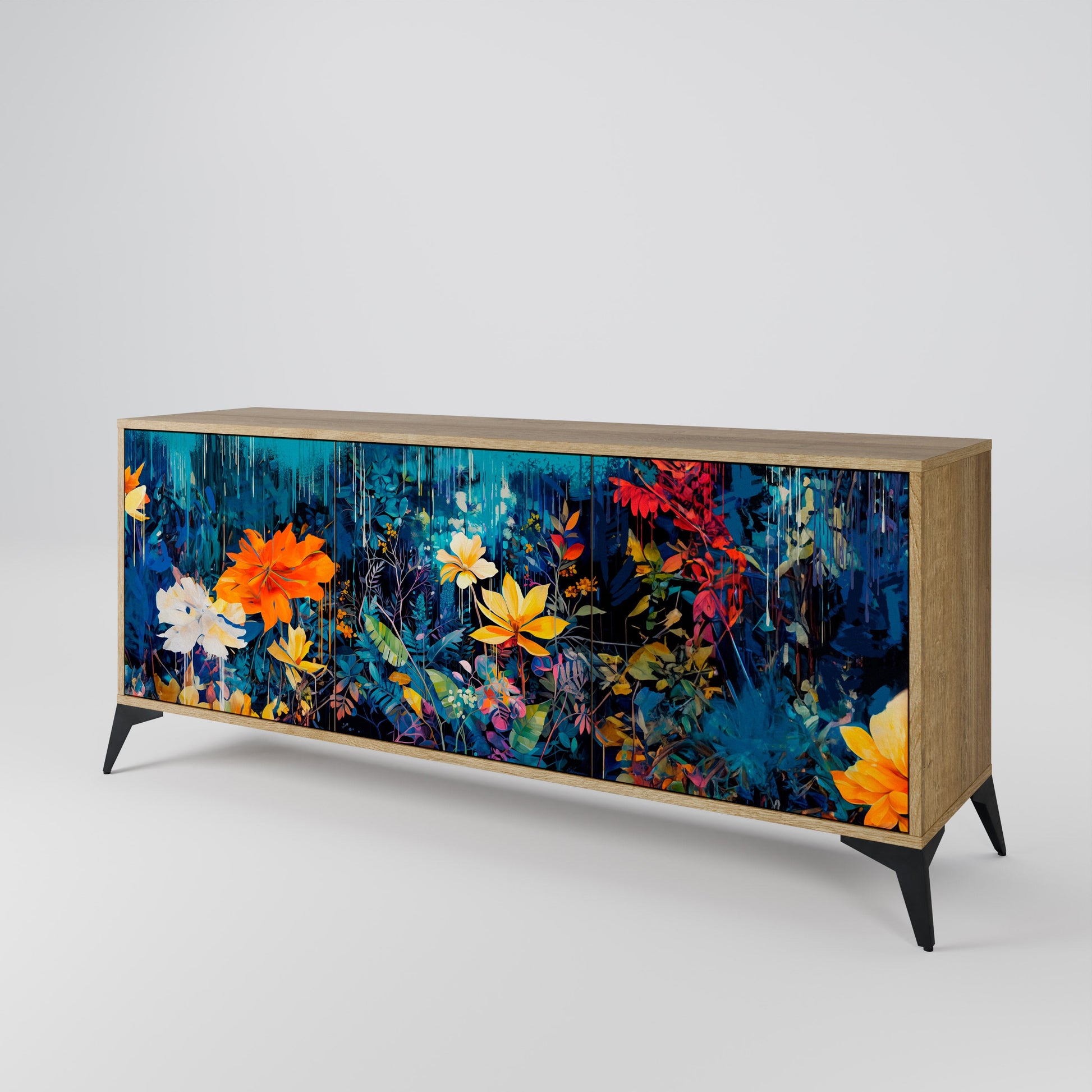 Buffet 3 portes MIDNIGHT BLOSSOM effet chêne