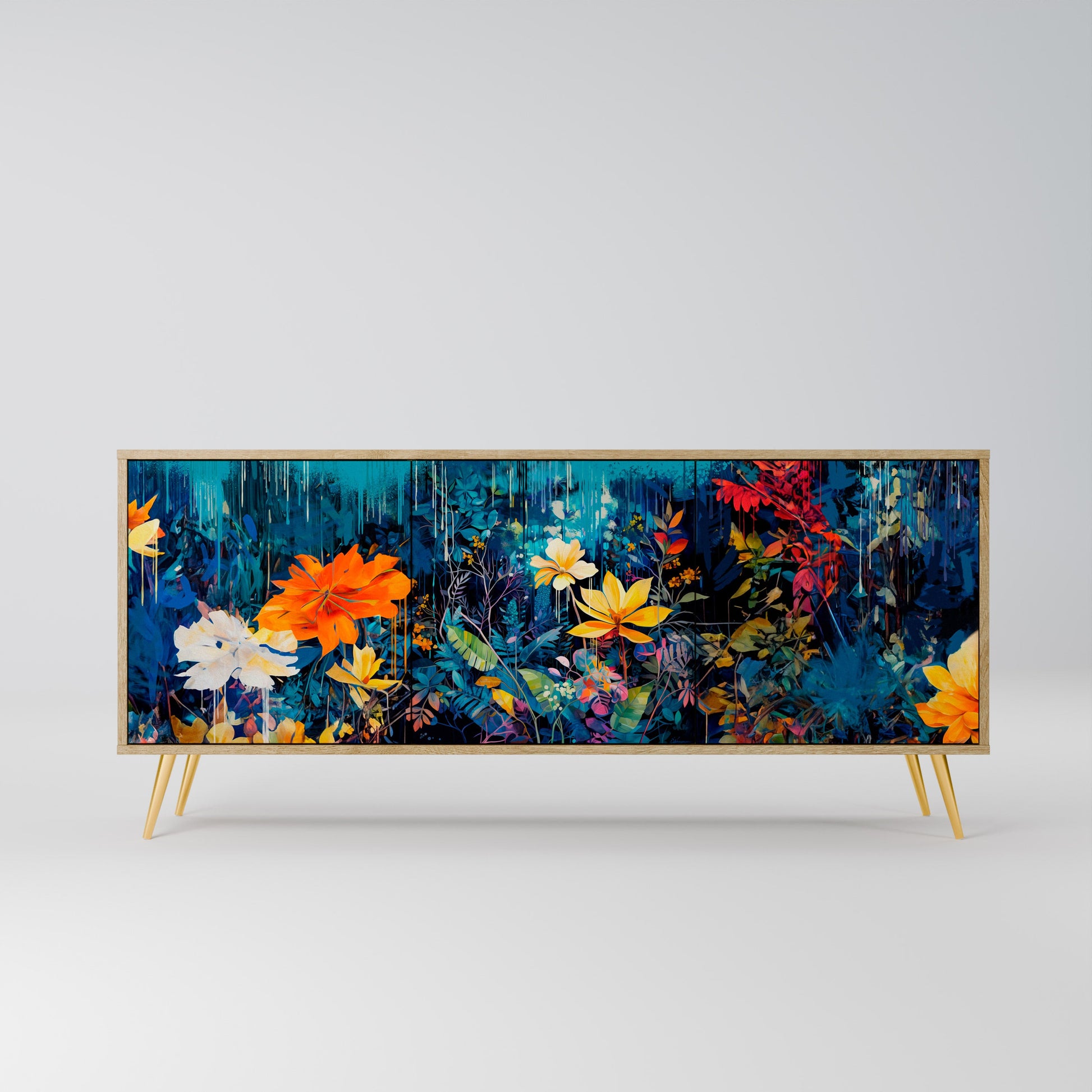 Buffet 3 portes MIDNIGHT BLOSSOM effet chêne