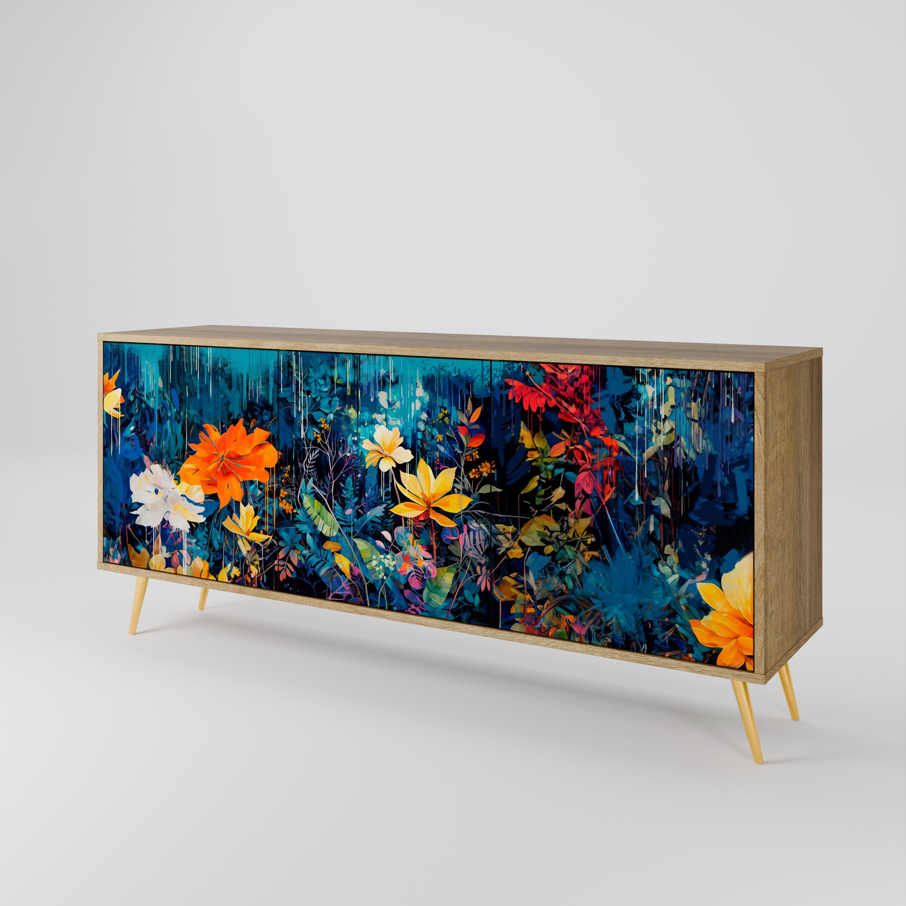 Buffet 3 portes MIDNIGHT BLOSSOM effet chêne