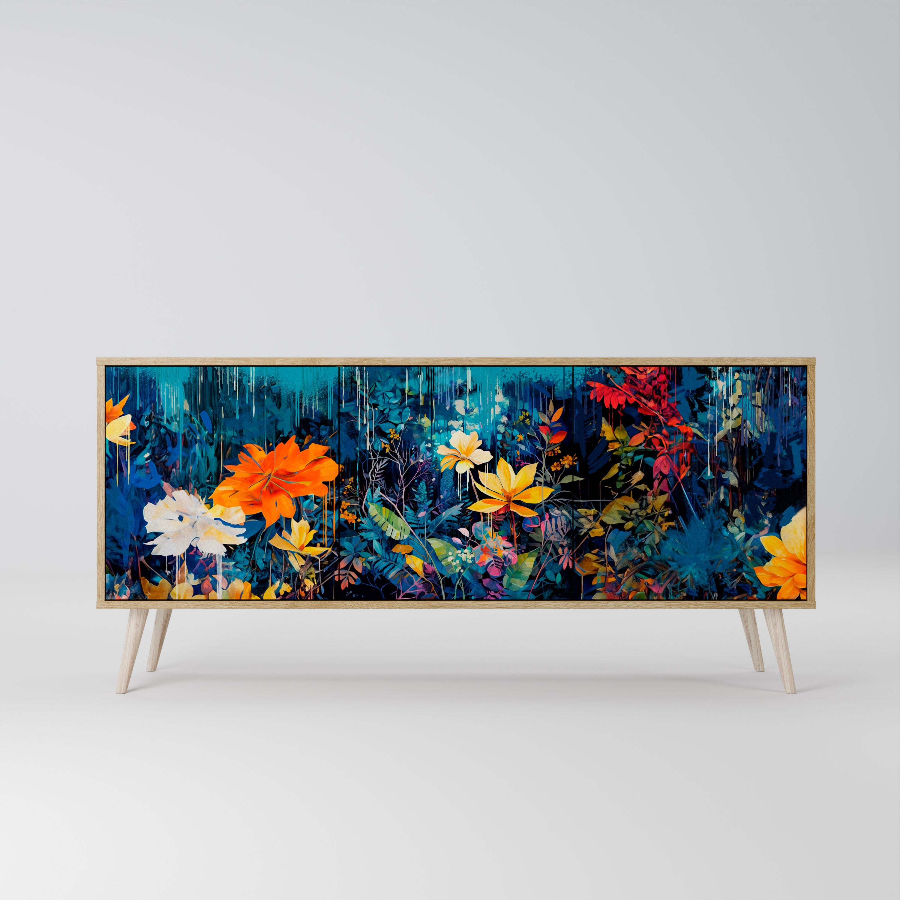 Buffet 3 portes MIDNIGHT BLOSSOM effet chêne