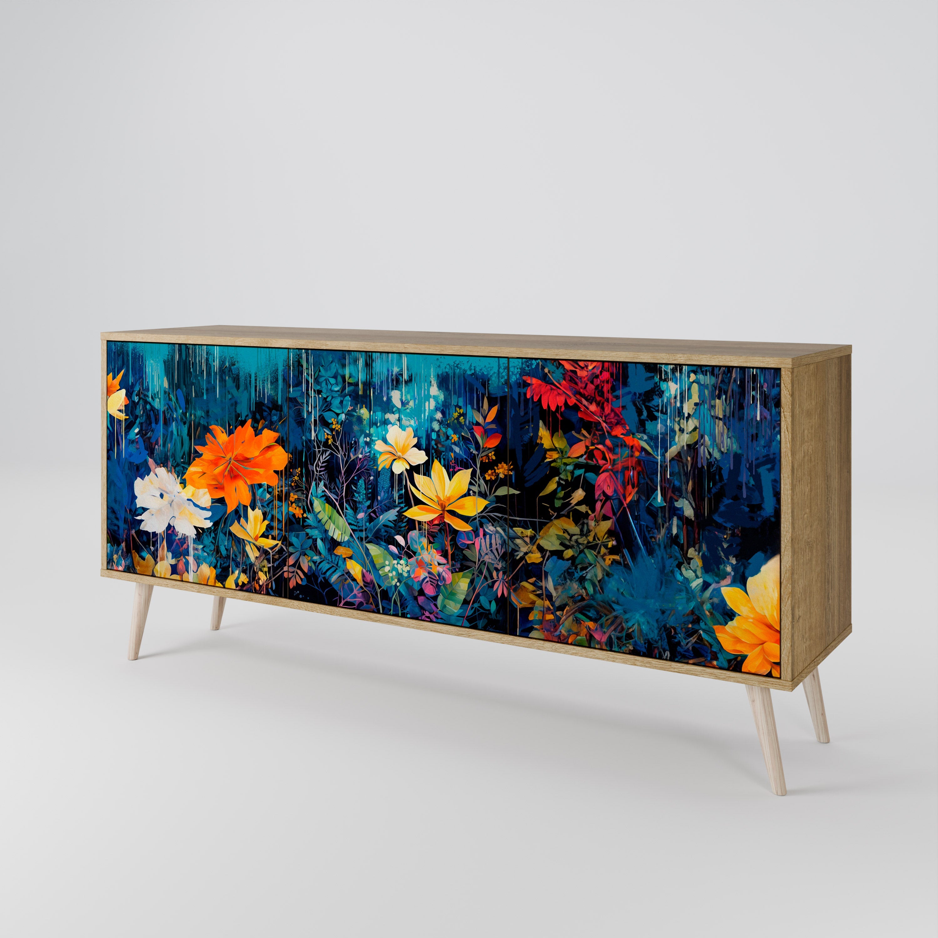 Buffet 3 portes MIDNIGHT BLOSSOM effet chêne