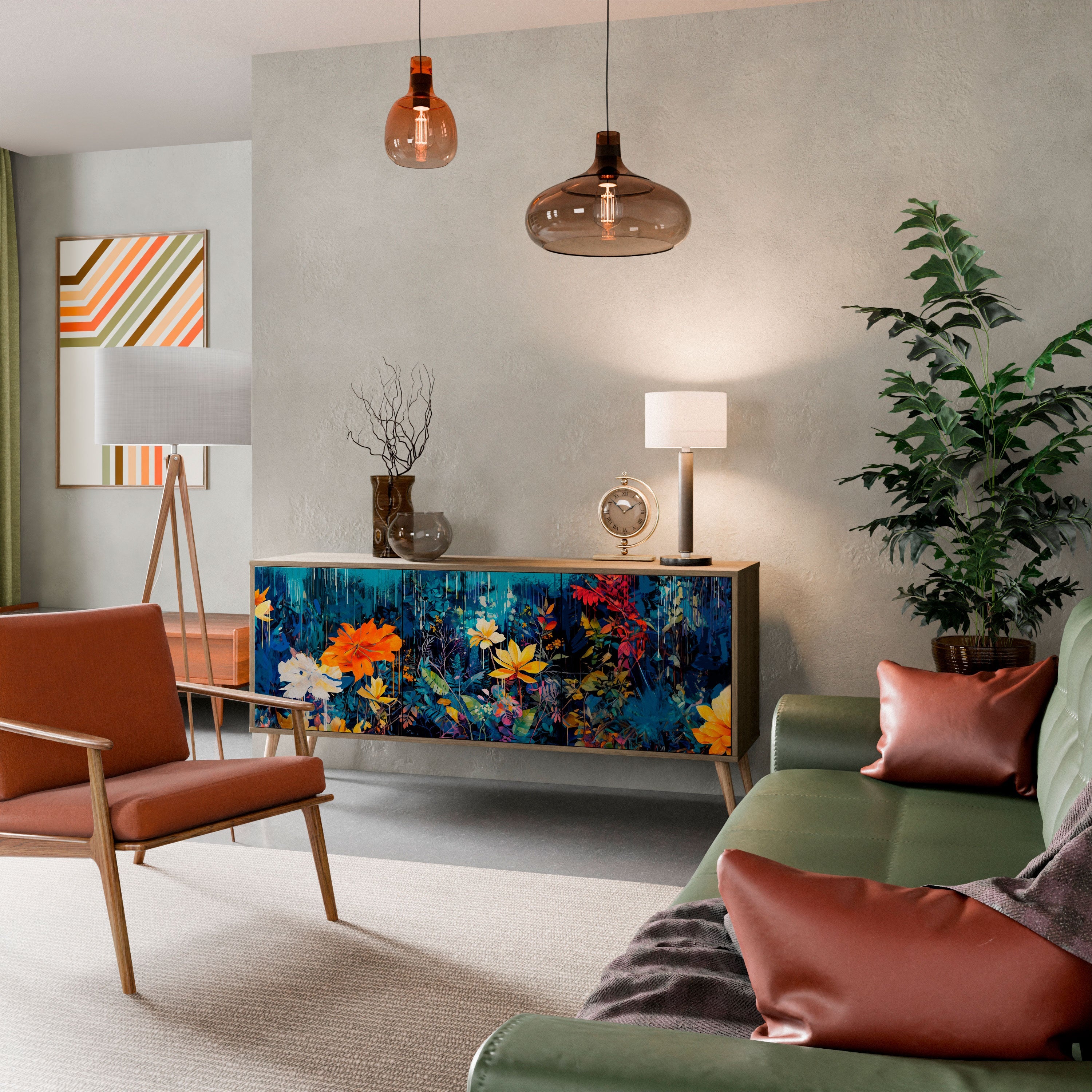 Buffet 3 portes MIDNIGHT BLOSSOM effet chêne