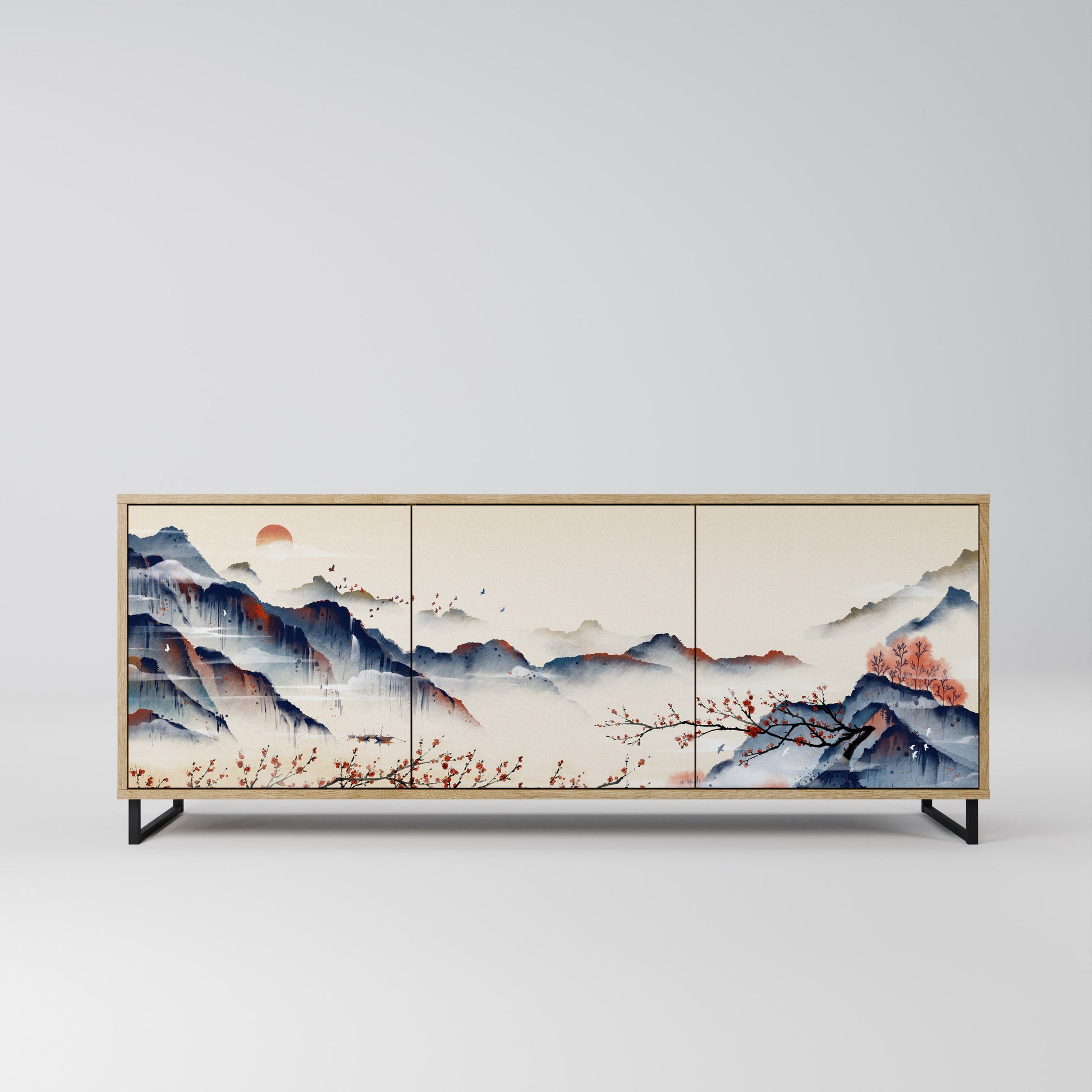 Buffet 3 portes effet chêne de style japonais