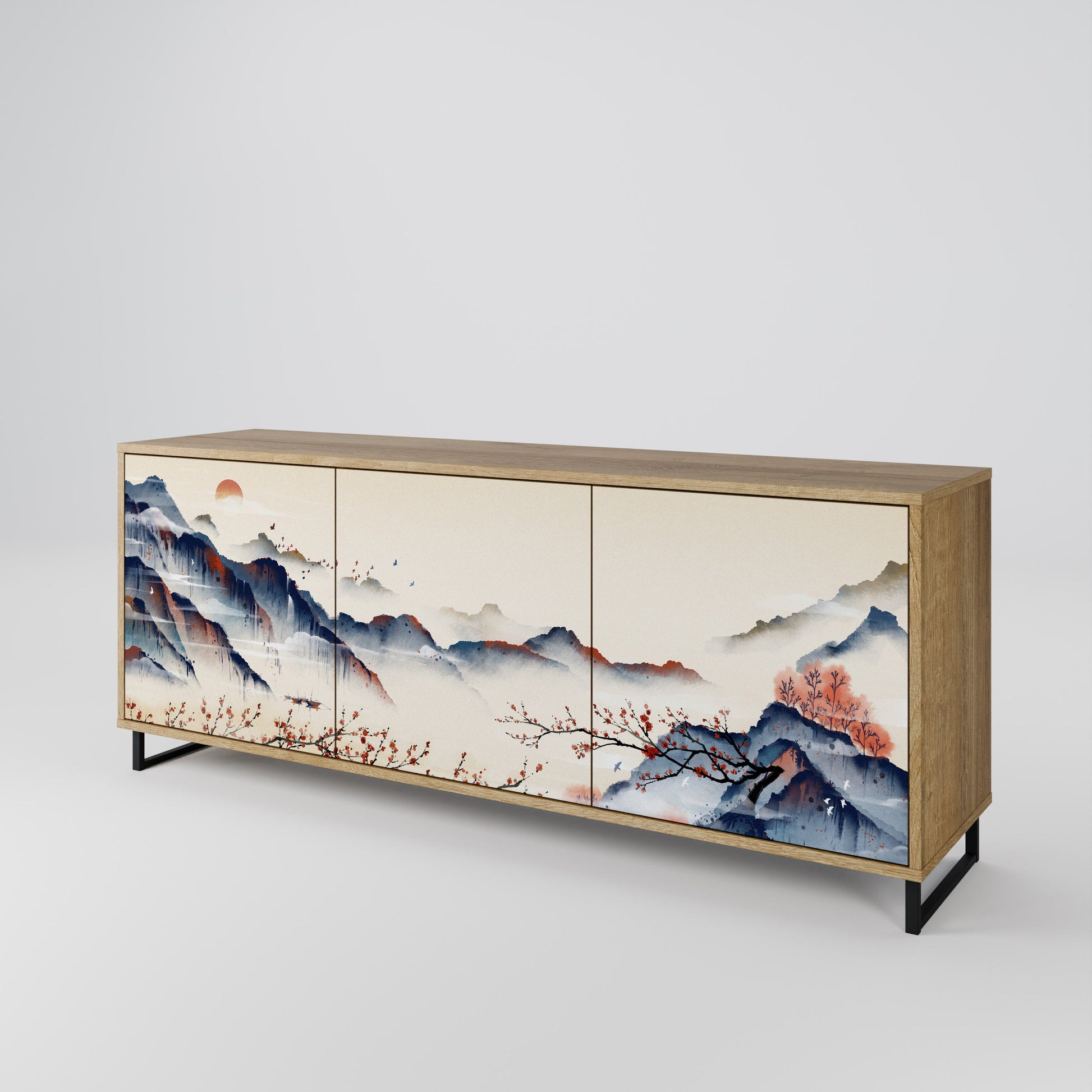 Buffet 3 portes effet chêne de style japonais