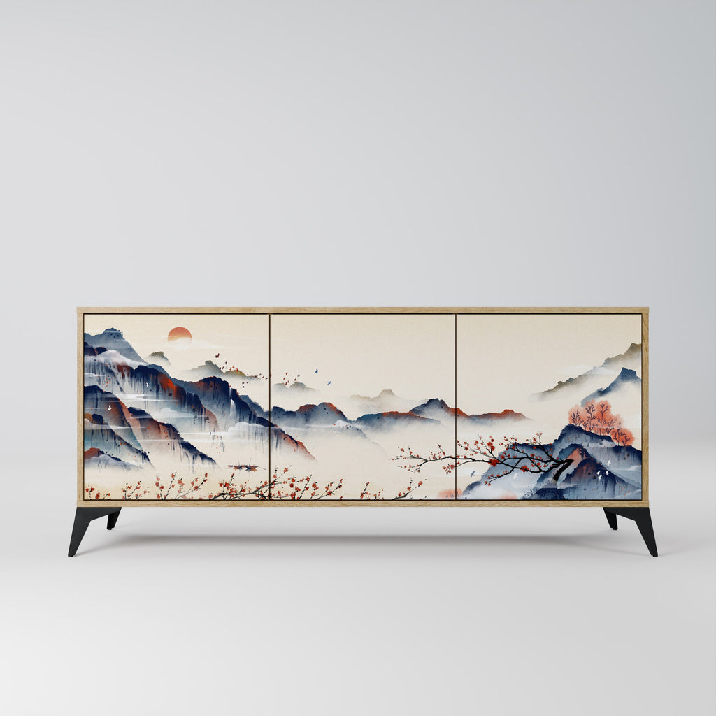 Buffet 3 portes effet chêne de style japonais