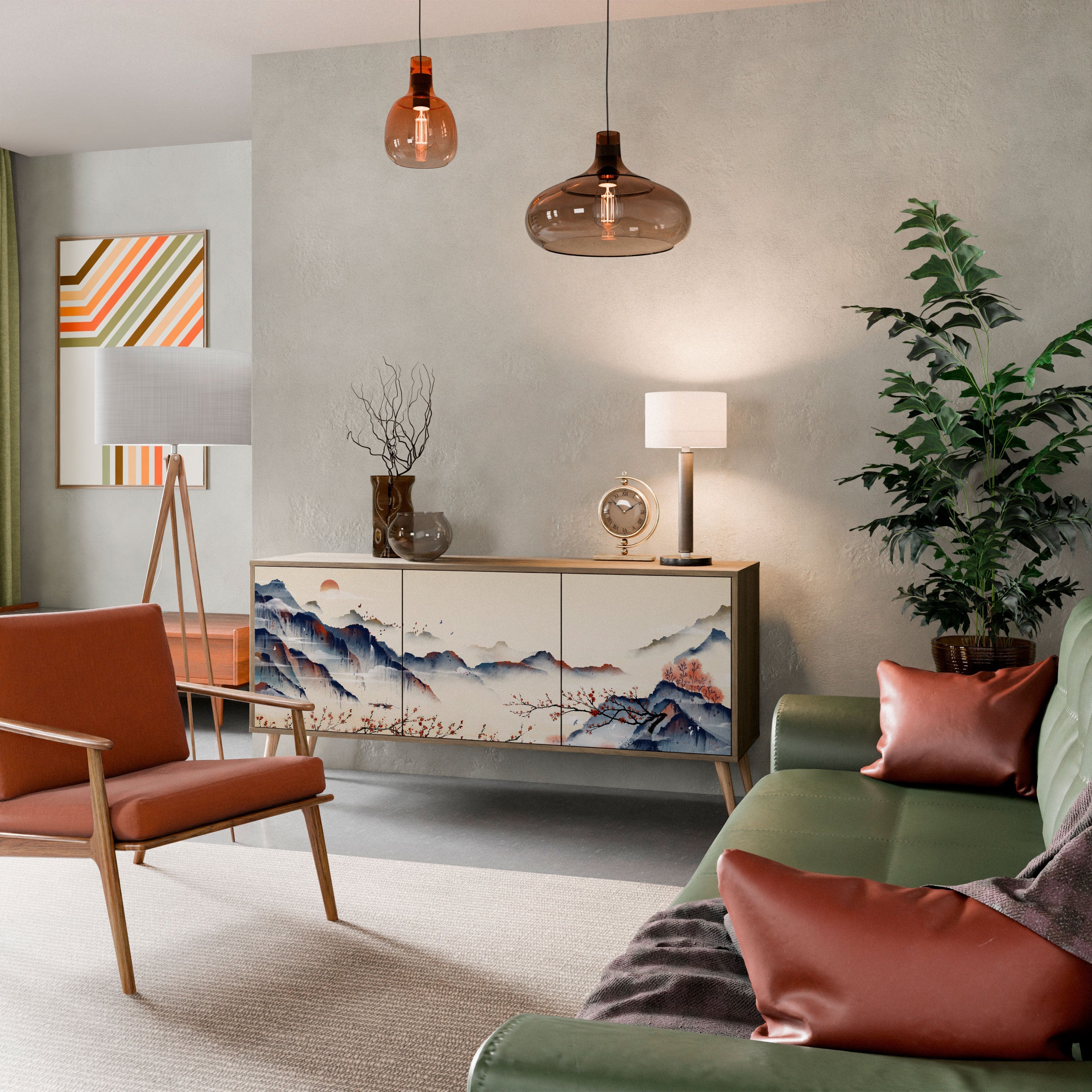 Buffet 3 portes effet chêne de style japonais