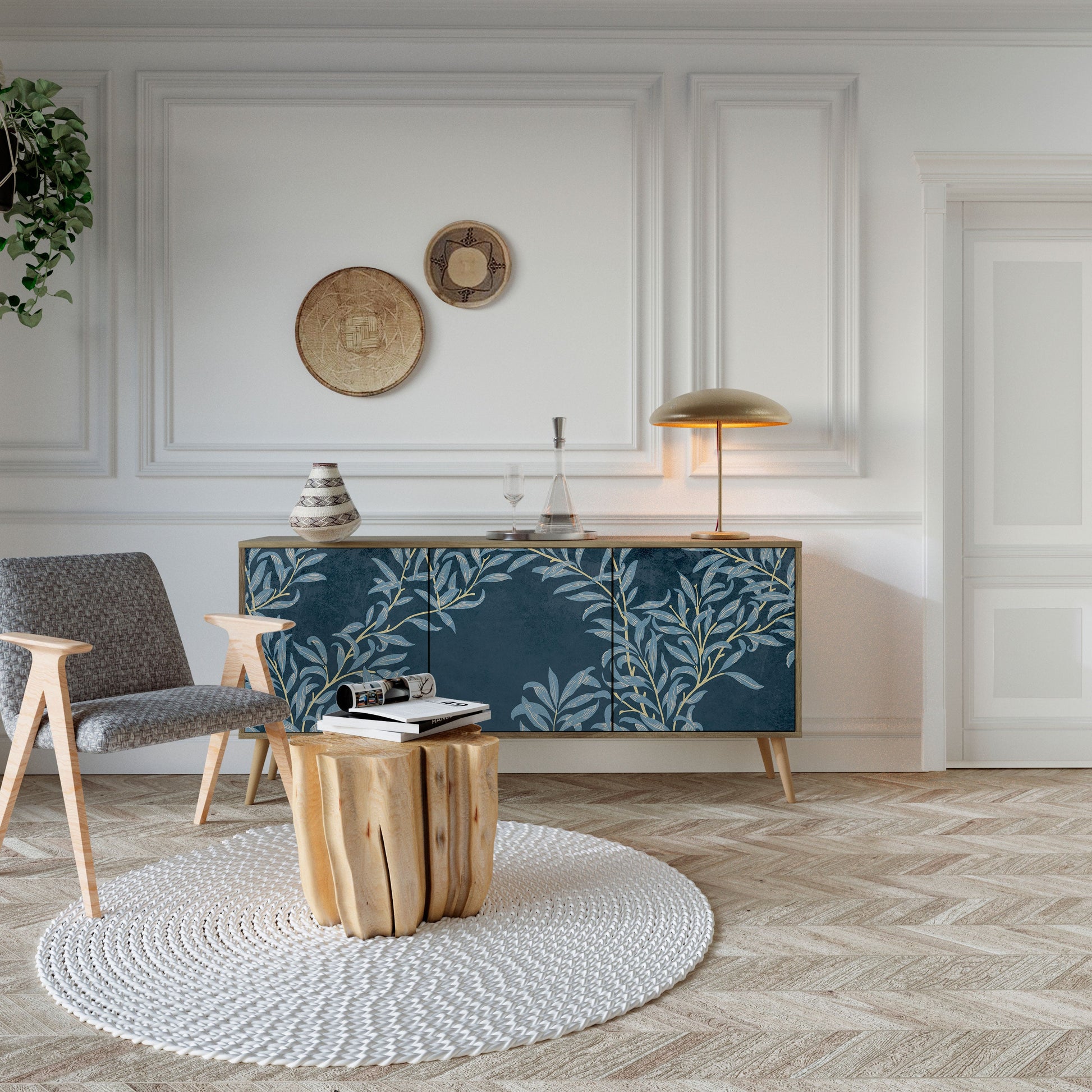 Buffet 3 portes BLUE LEAVES effet chêne
