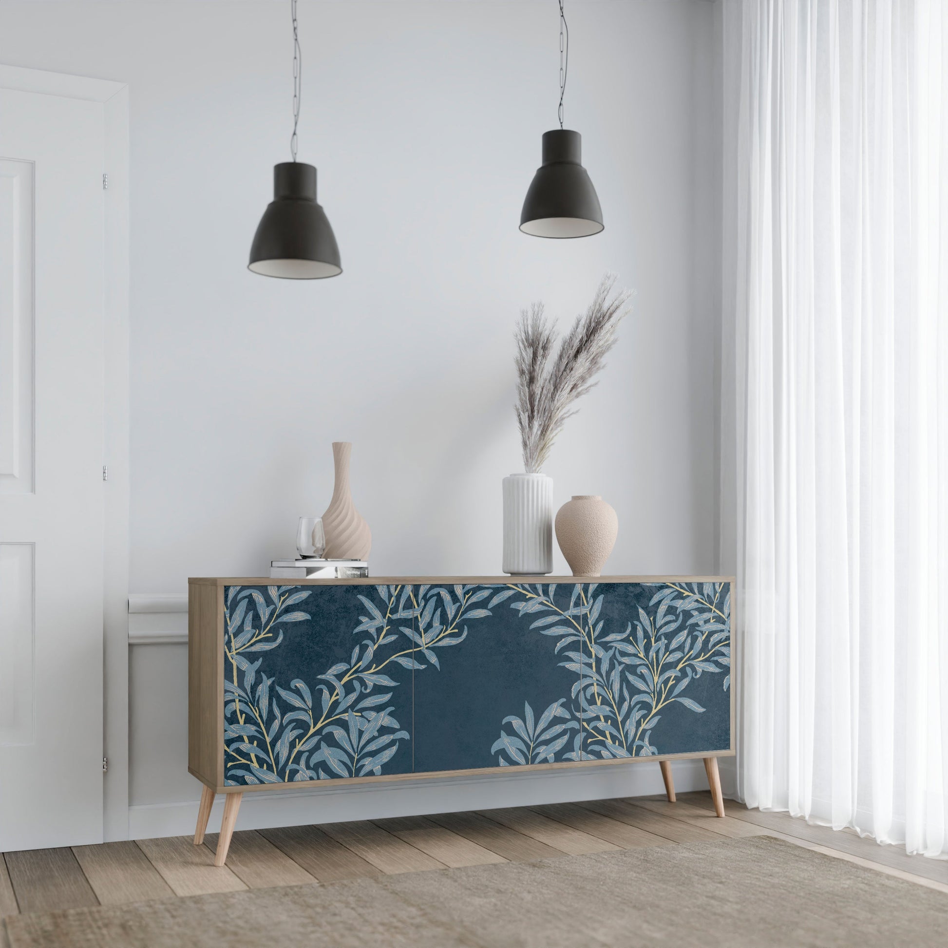 Buffet 3 portes BLUE LEAVES effet chêne