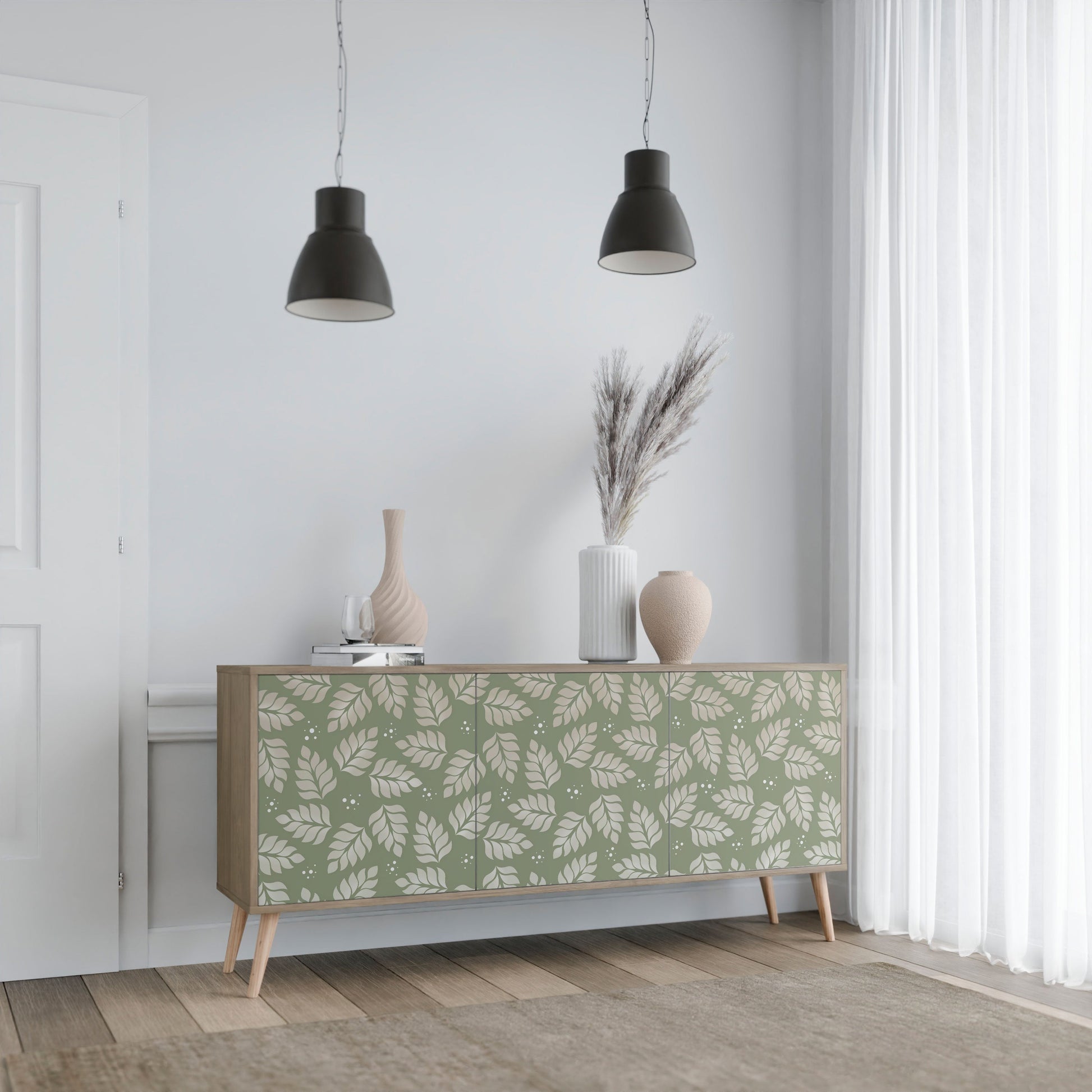 Buffet 3 portes LEAVES ON GREEN effet chêne