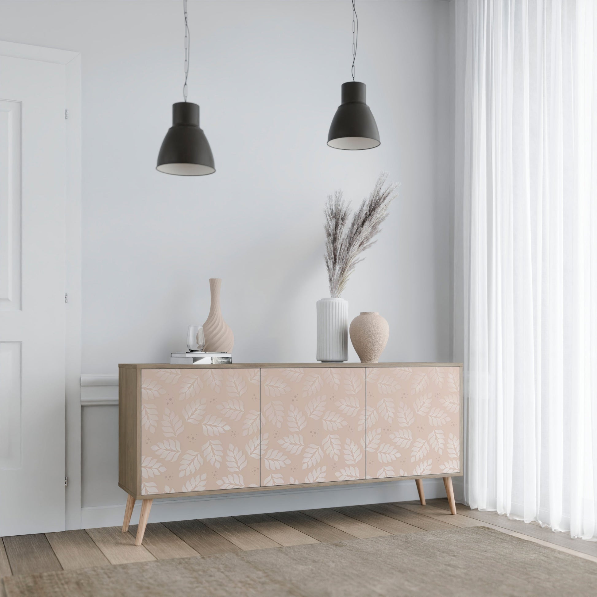Buffet 3 portes effet chêne LEAVES ON BEIGE