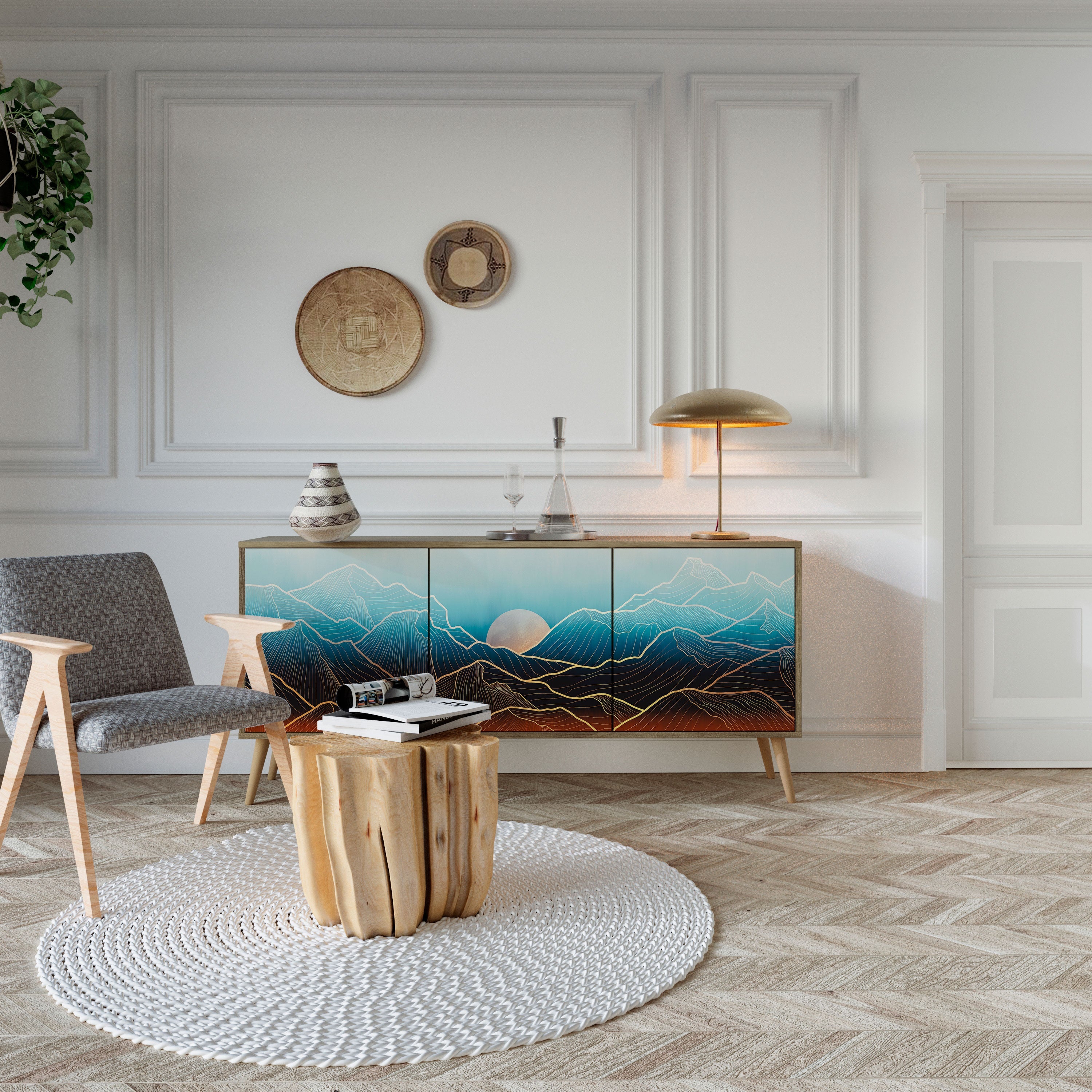 Buffet 3 portes LUNAR SECRETS effet chêne