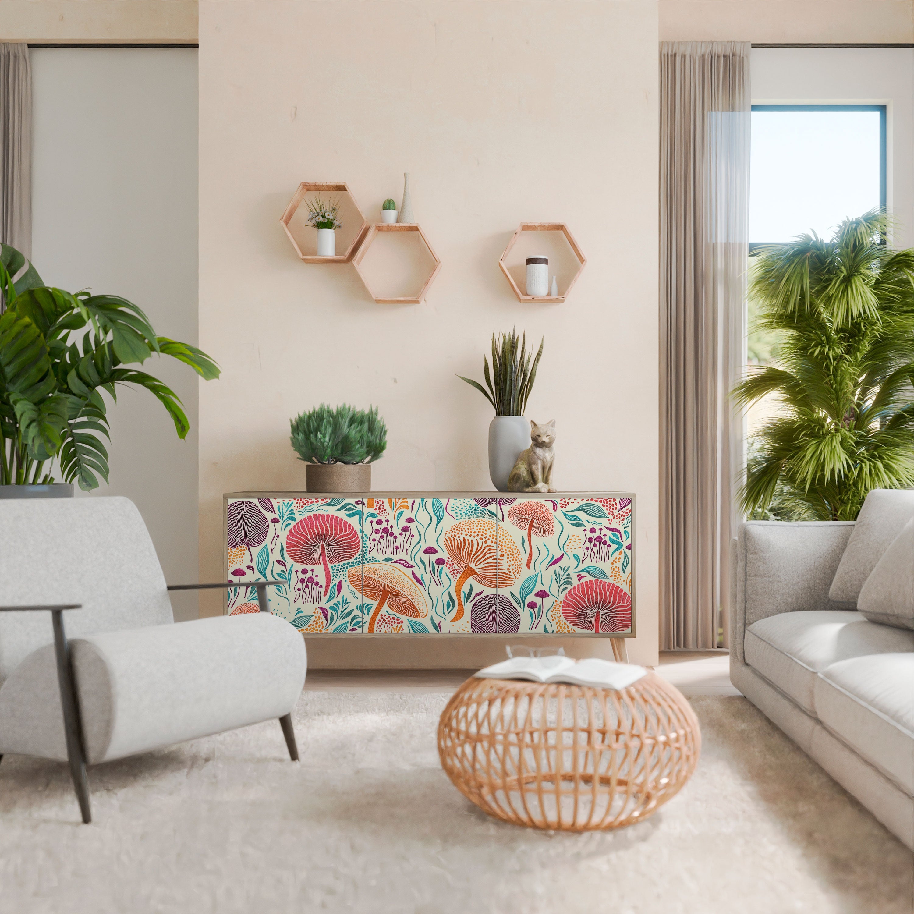 Buffet 3 portes Fungus Fantasy effet chêne