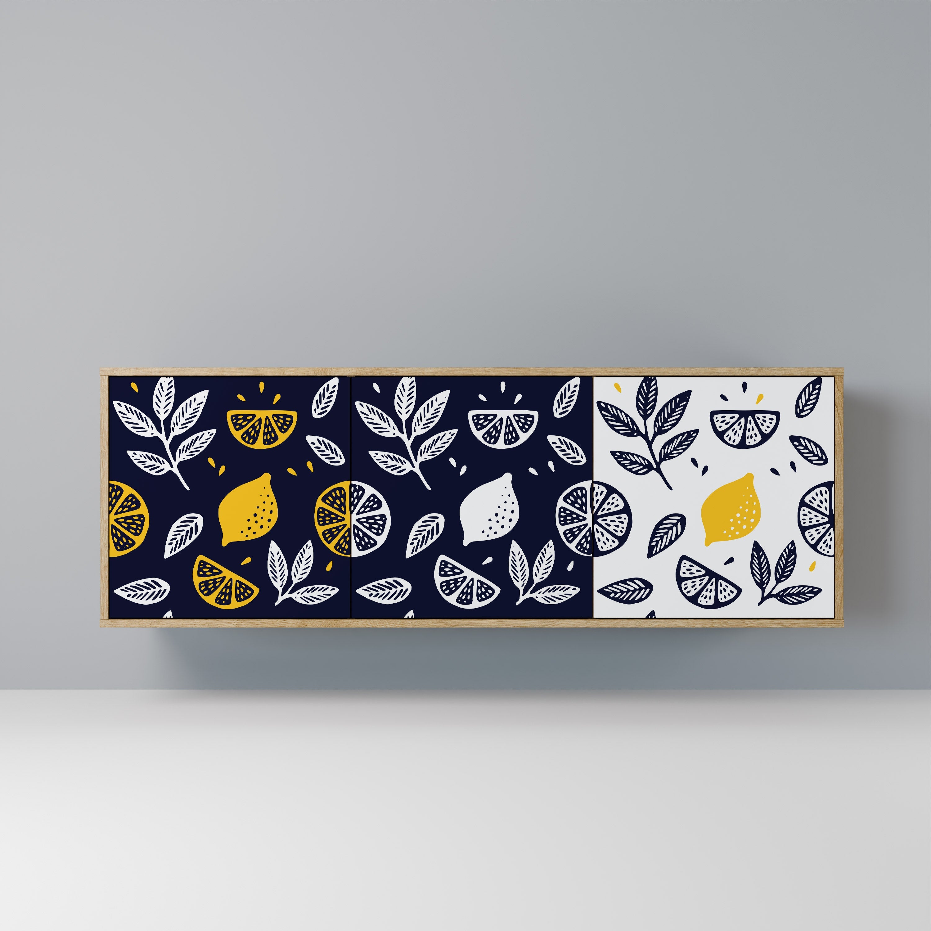 Buffet 3 portes CITRUS NOIR ET BLANC effet chêne