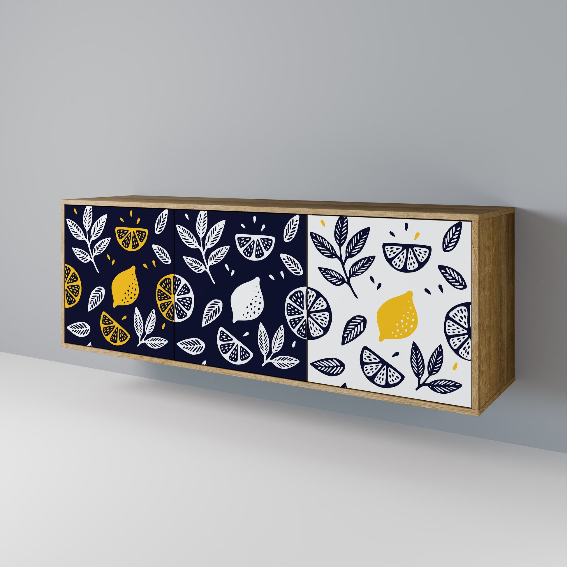 Buffet 3 portes CITRUS NOIR ET BLANC effet chêne