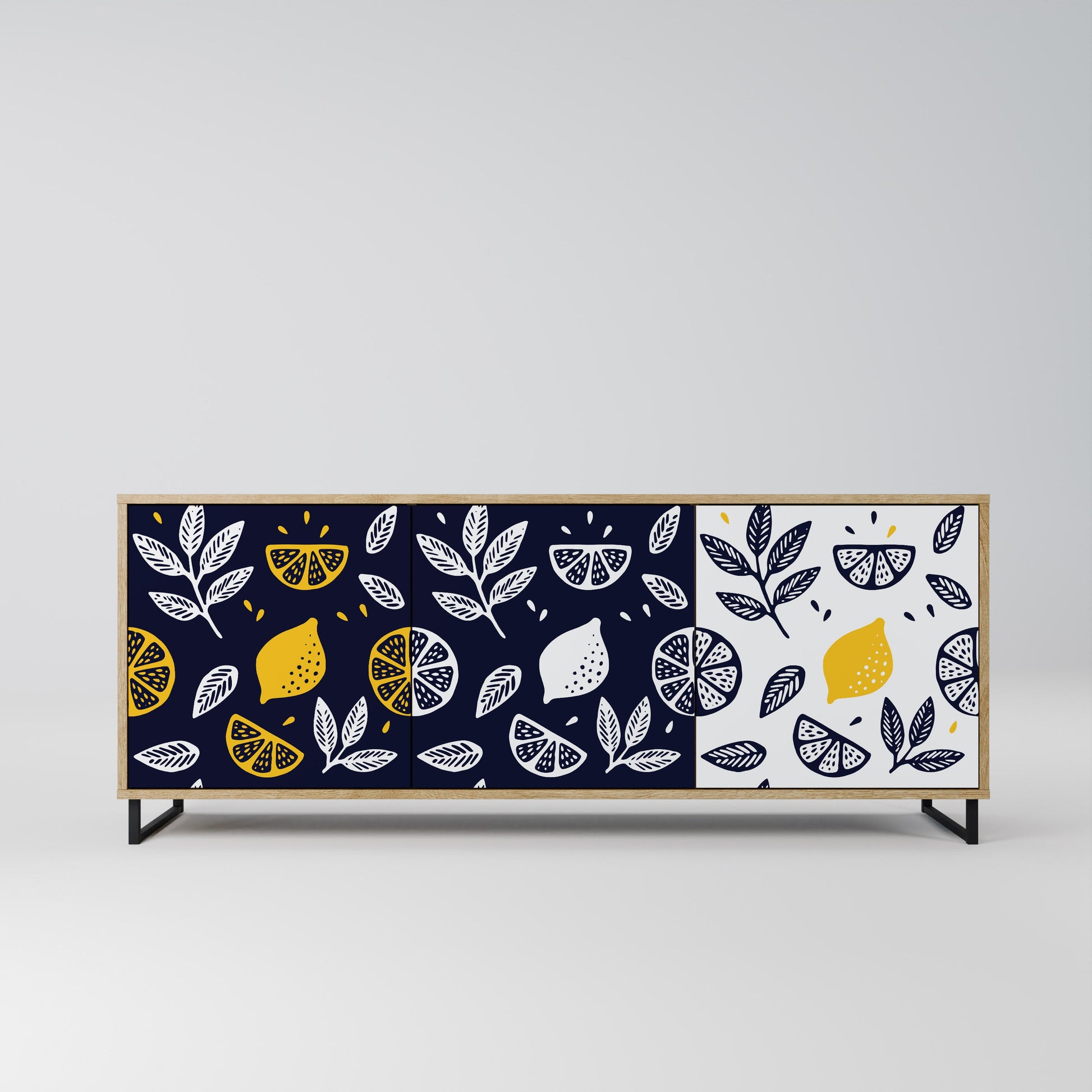 Buffet 3 portes CITRUS NOIR ET BLANC effet chêne