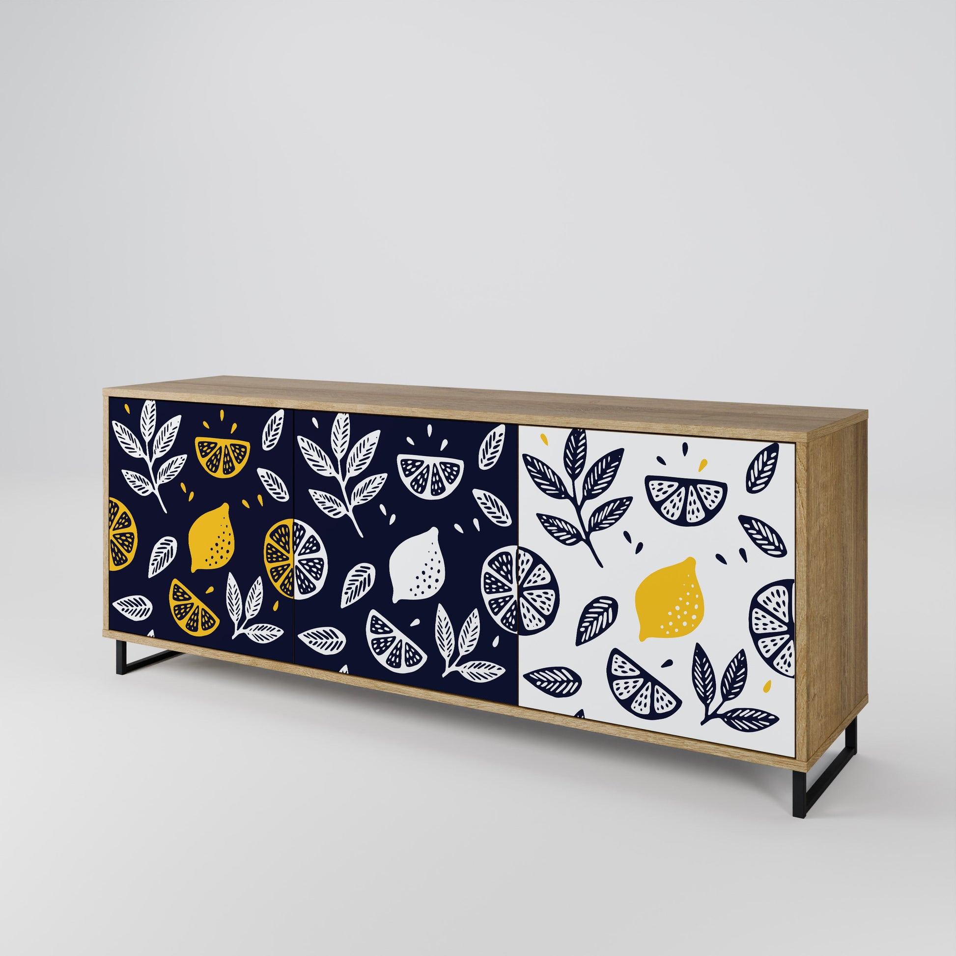 Buffet 3 portes CITRUS NOIR ET BLANC effet chêne