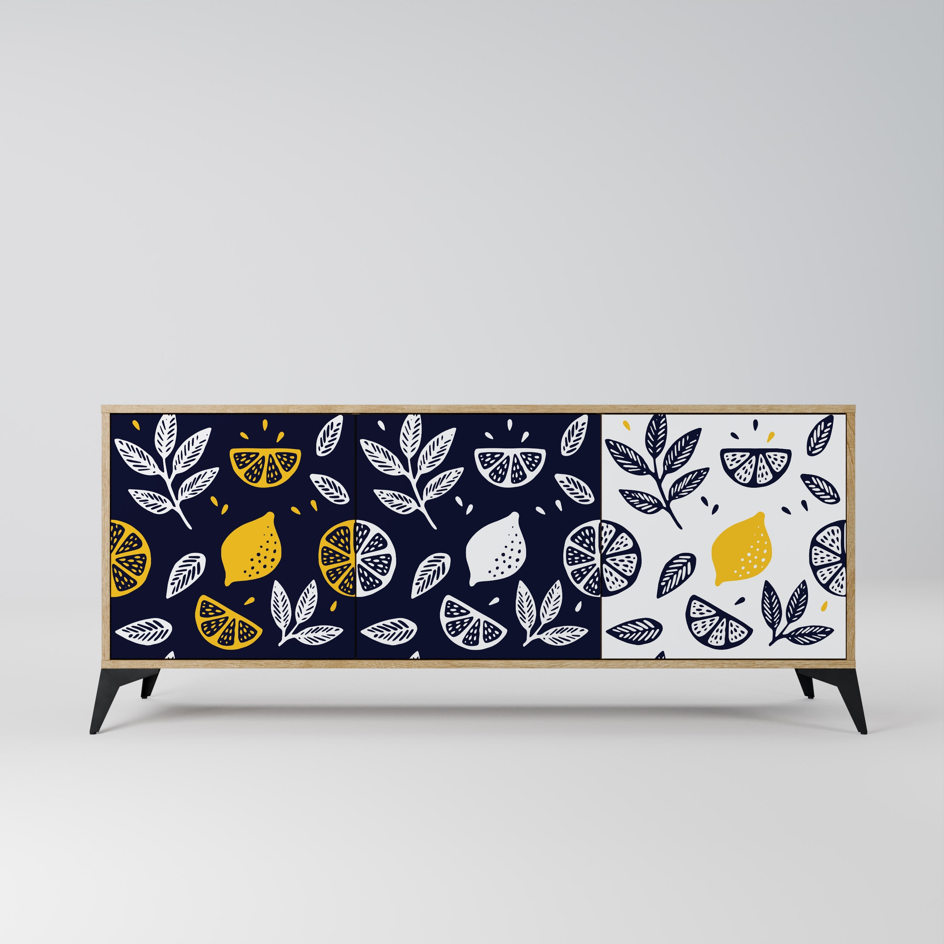 Buffet 3 portes CITRUS NOIR ET BLANC effet chêne