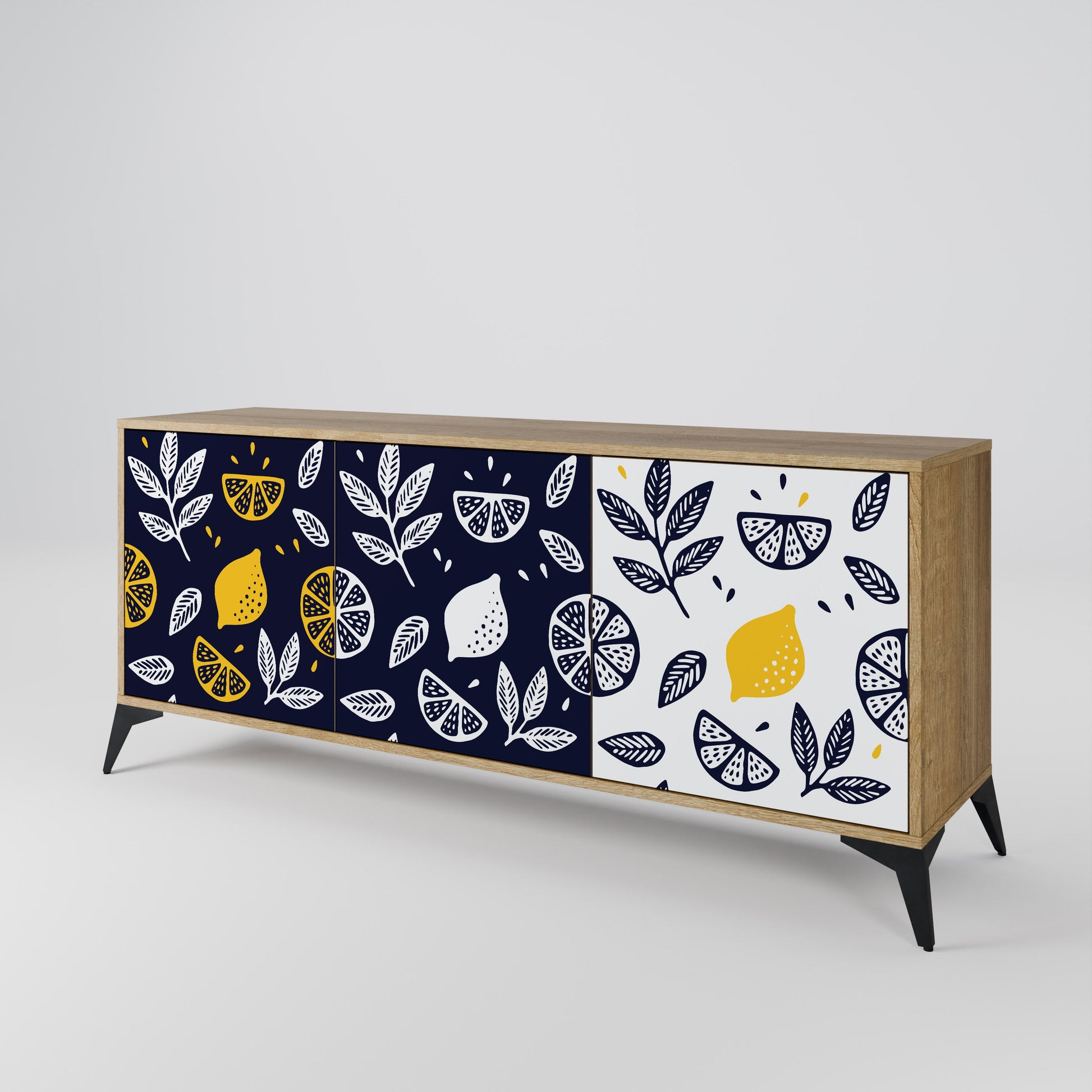 Buffet 3 portes CITRUS NOIR ET BLANC effet chêne