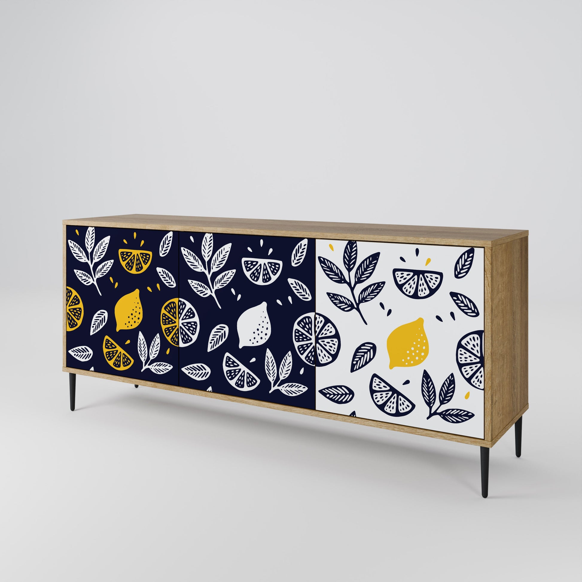 Buffet 3 portes CITRUS NOIR ET BLANC effet chêne