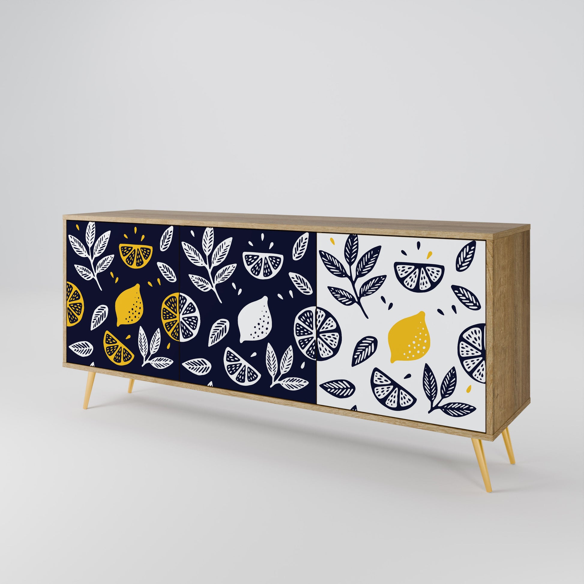 Buffet 3 portes CITRUS NOIR ET BLANC effet chêne