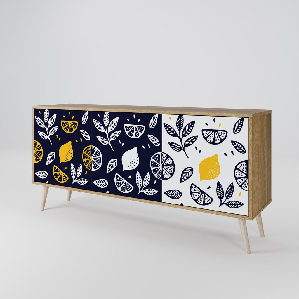 Buffet 3 portes CITRUS NOIR ET BLANC effet chêne