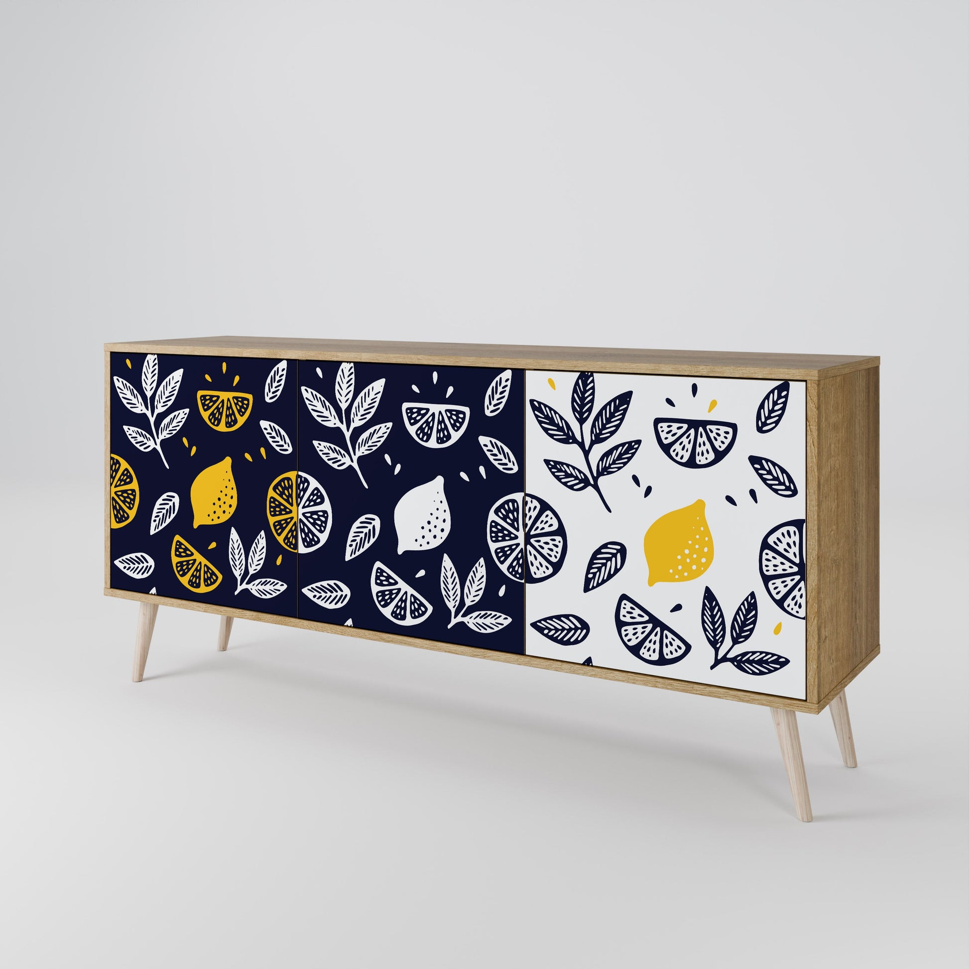 Buffet 3 portes CITRUS NOIR ET BLANC effet chêne