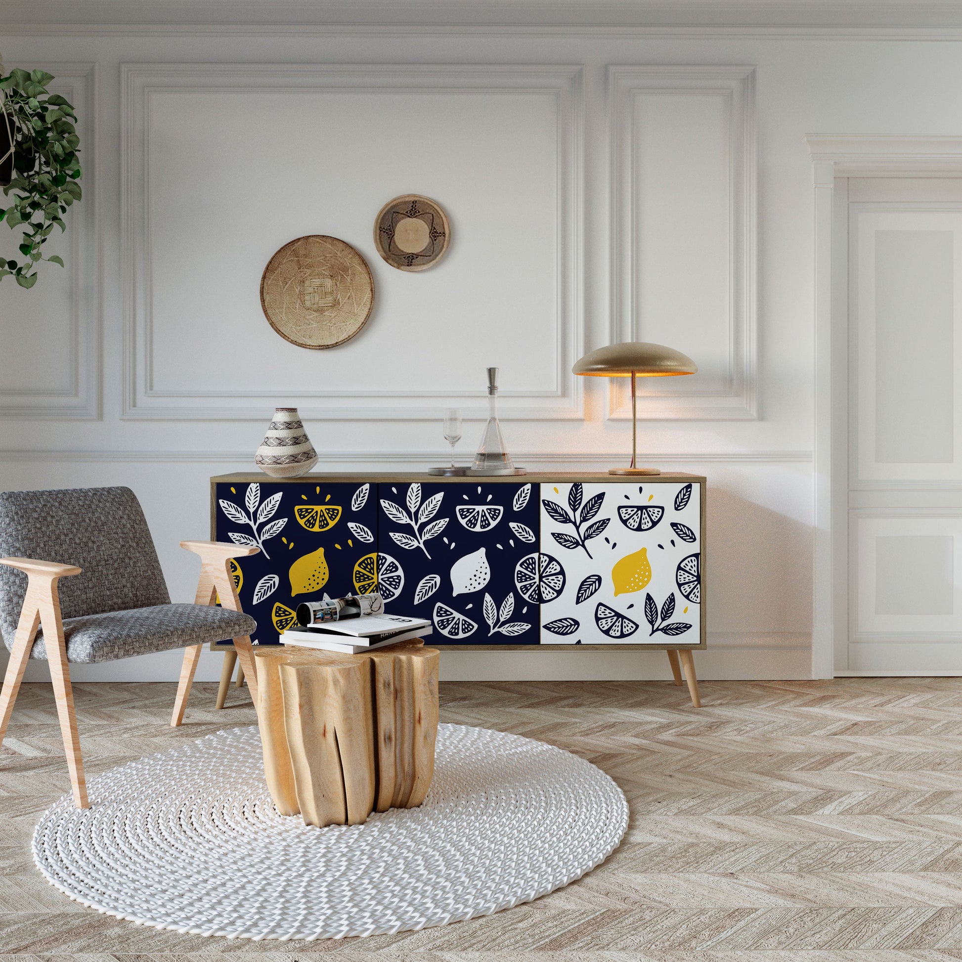 Buffet 3 portes CITRUS NOIR ET BLANC effet chêne