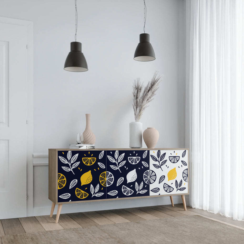 Buffet 3 portes CITRUS NOIR ET BLANC effet chêne