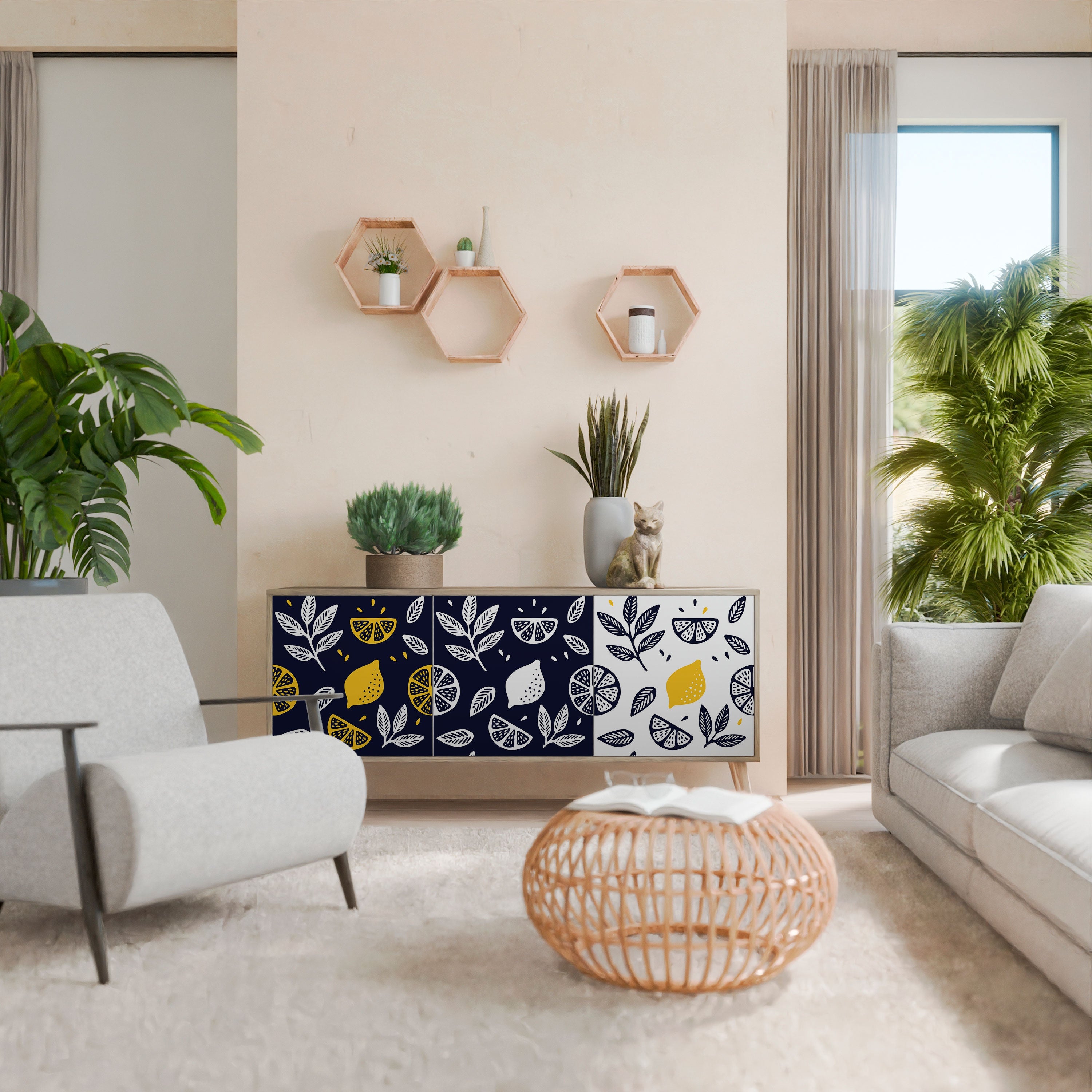 Buffet 3 portes CITRUS NOIR ET BLANC effet chêne