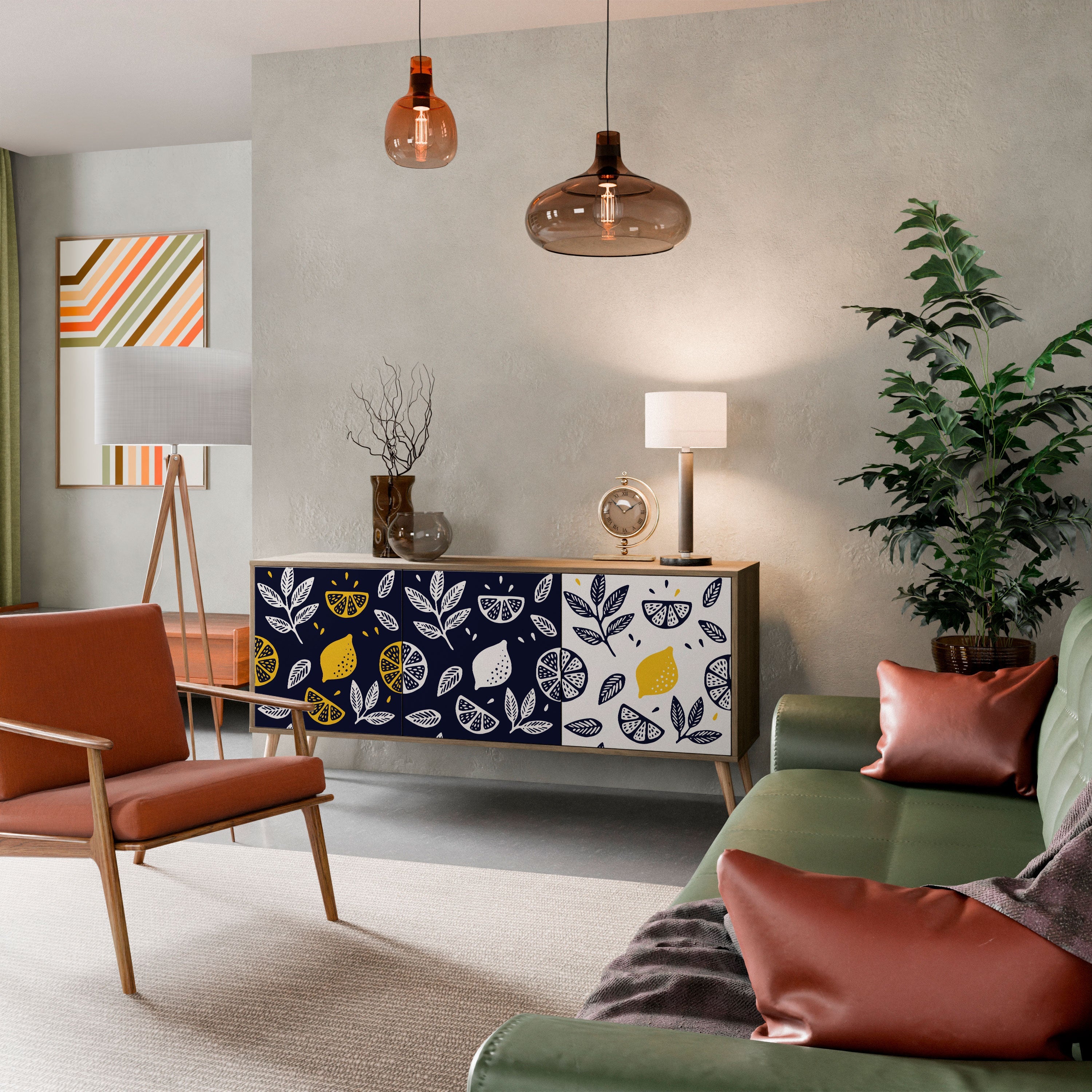 Buffet 3 portes CITRUS NOIR ET BLANC effet chêne