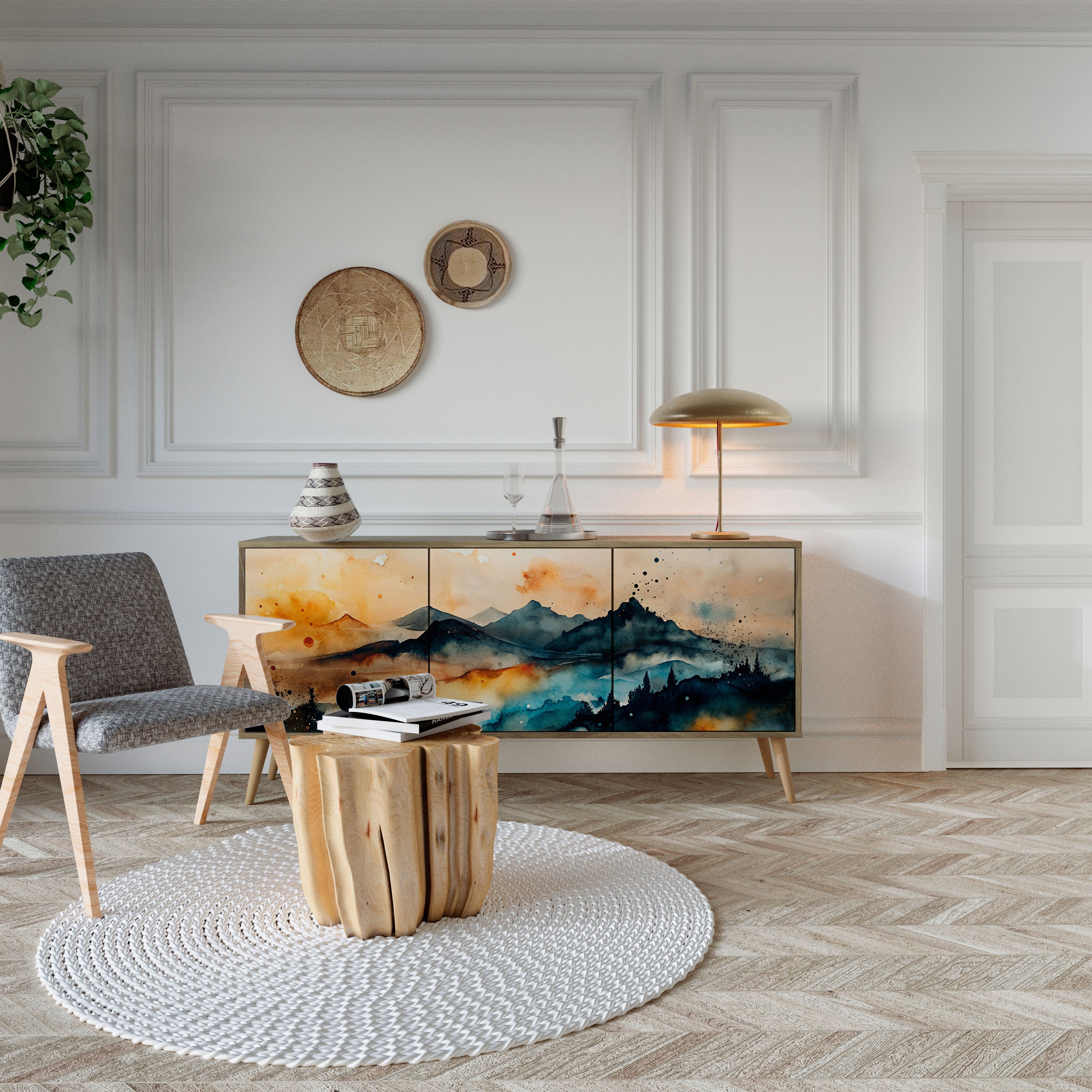 Buffet 3 portes OMINOUS MOUNTAINS effet chêne