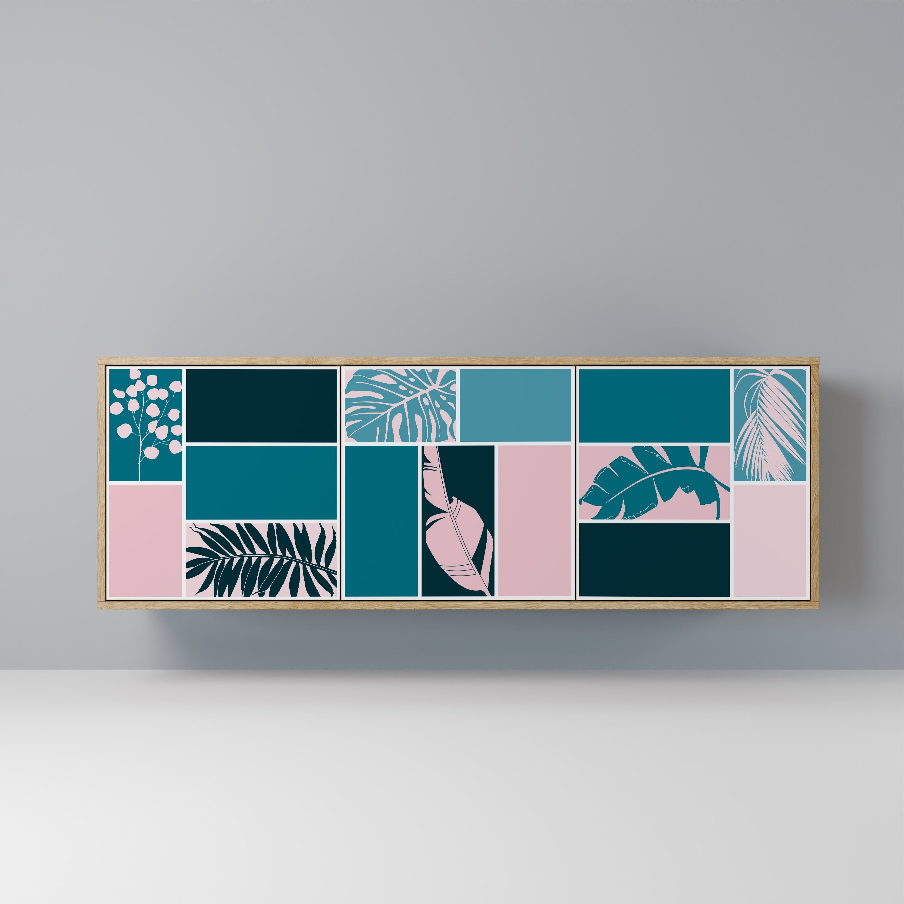 COMBINAISON DE FORMES Buffet 3 portes effet chêne