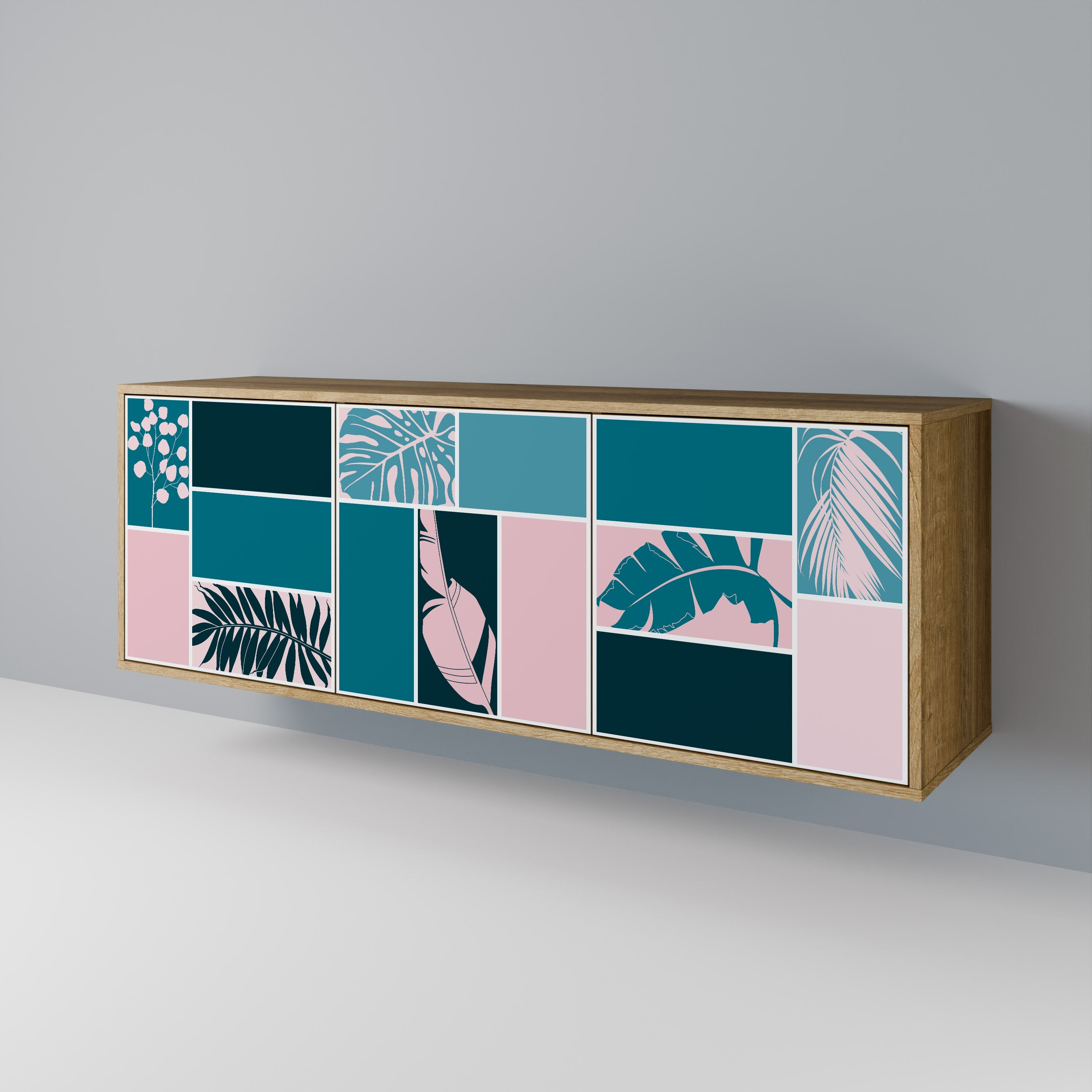 COMBINAISON DE FORMES Buffet 3 portes effet chêne