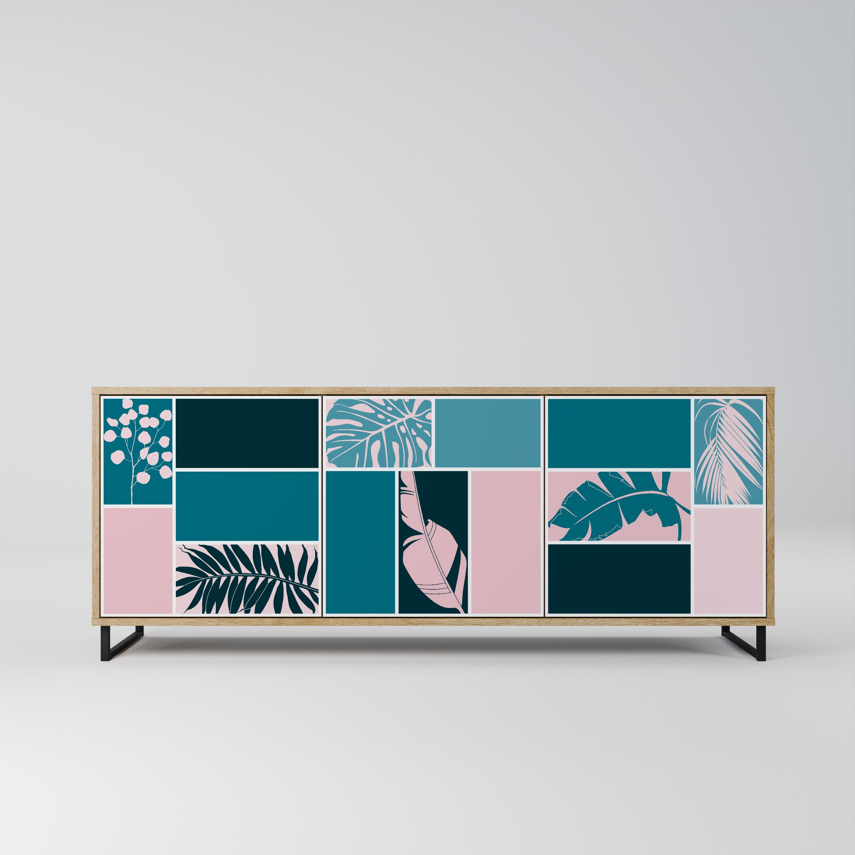 COMBINAISON DE FORMES Buffet 3 portes effet chêne