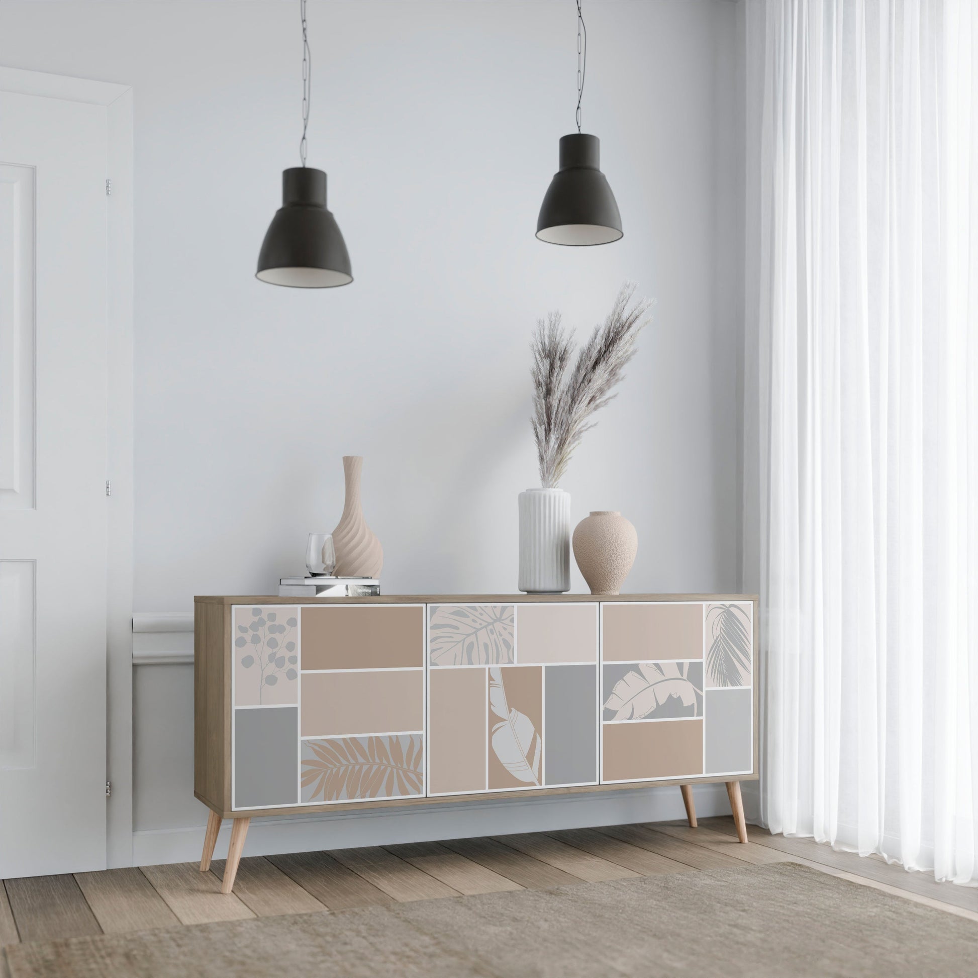 Buffet 3 portes FORMES TROPICALES effet chêne
