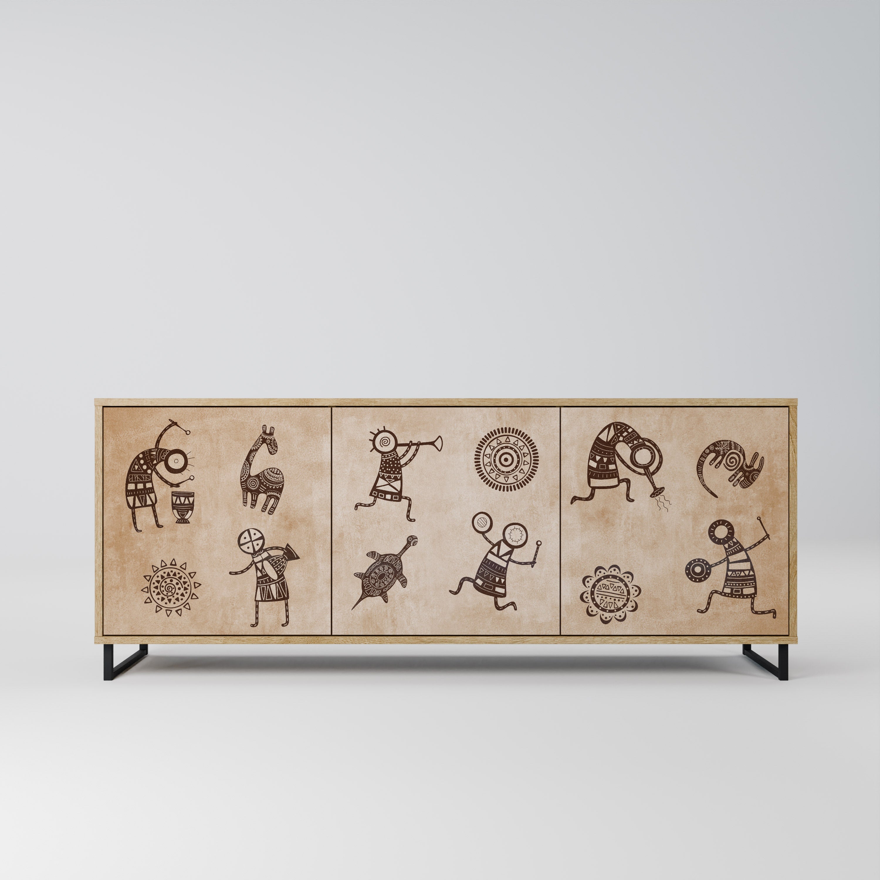 Buffet 3 portes de style africain effet chêne