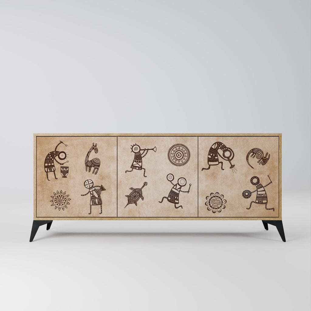 Buffet 3 portes de style africain effet chêne