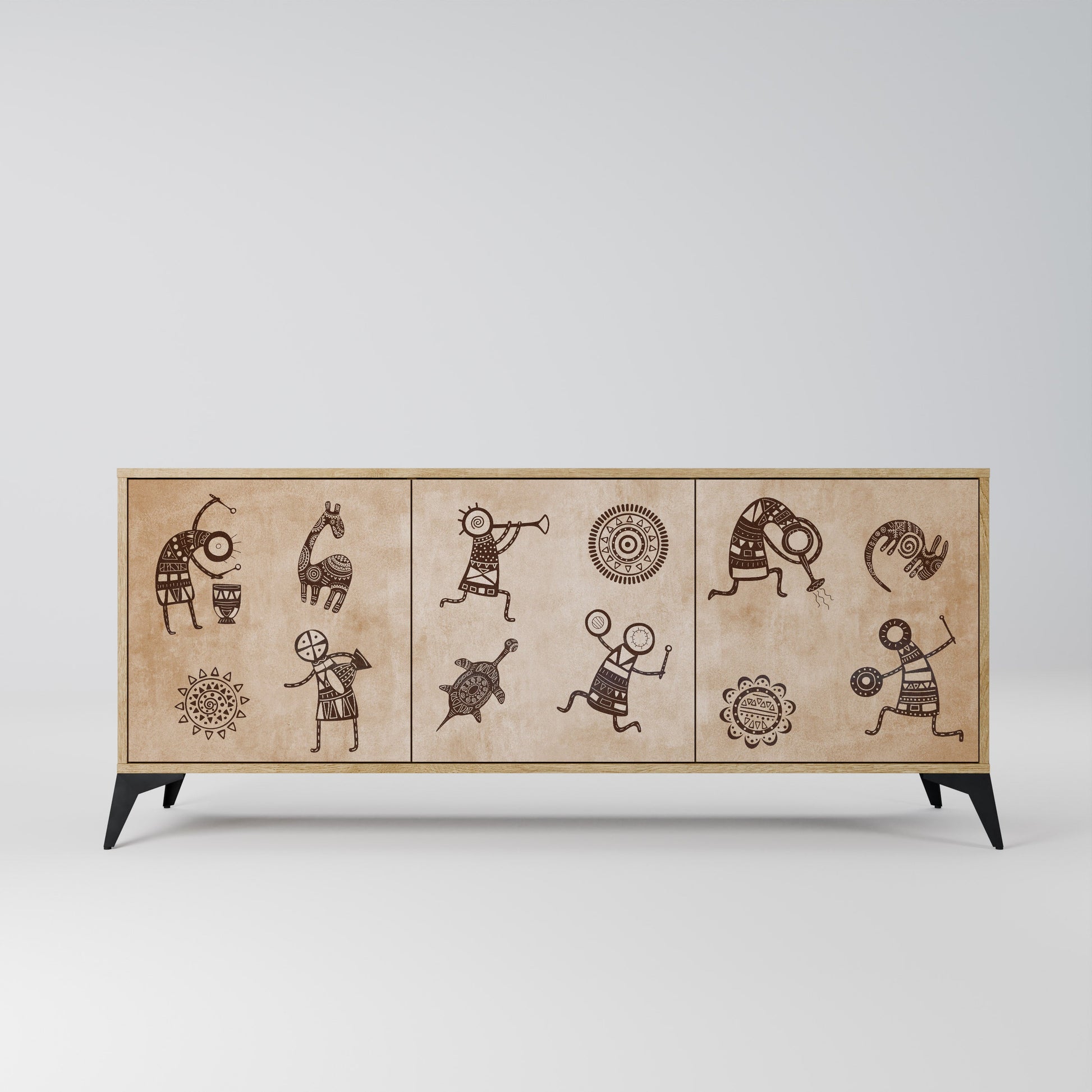 Buffet 3 portes de style africain effet chêne