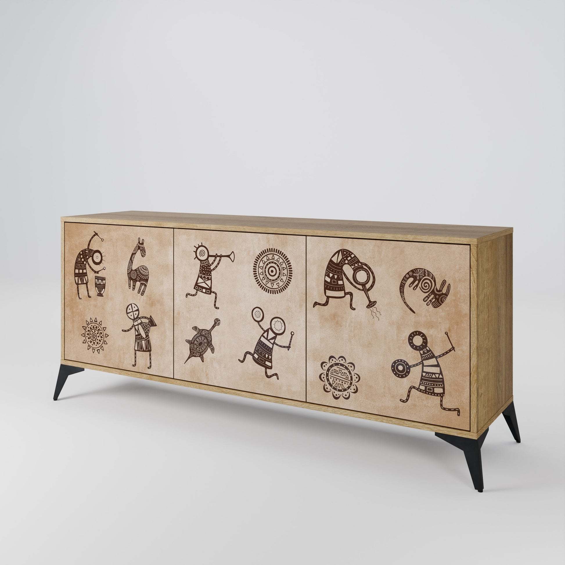 Buffet 3 portes de style africain effet chêne