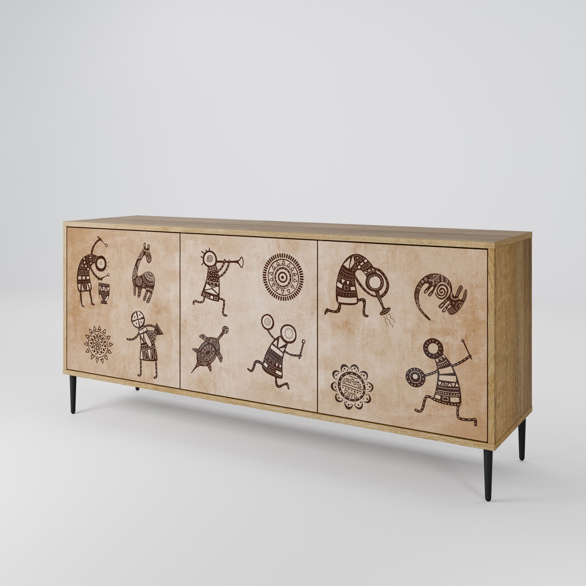 Buffet 3 portes de style africain effet chêne