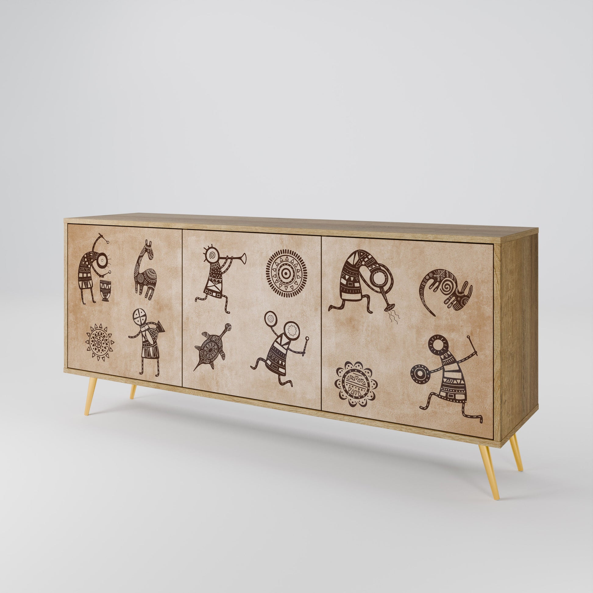 Buffet 3 portes de style africain effet chêne