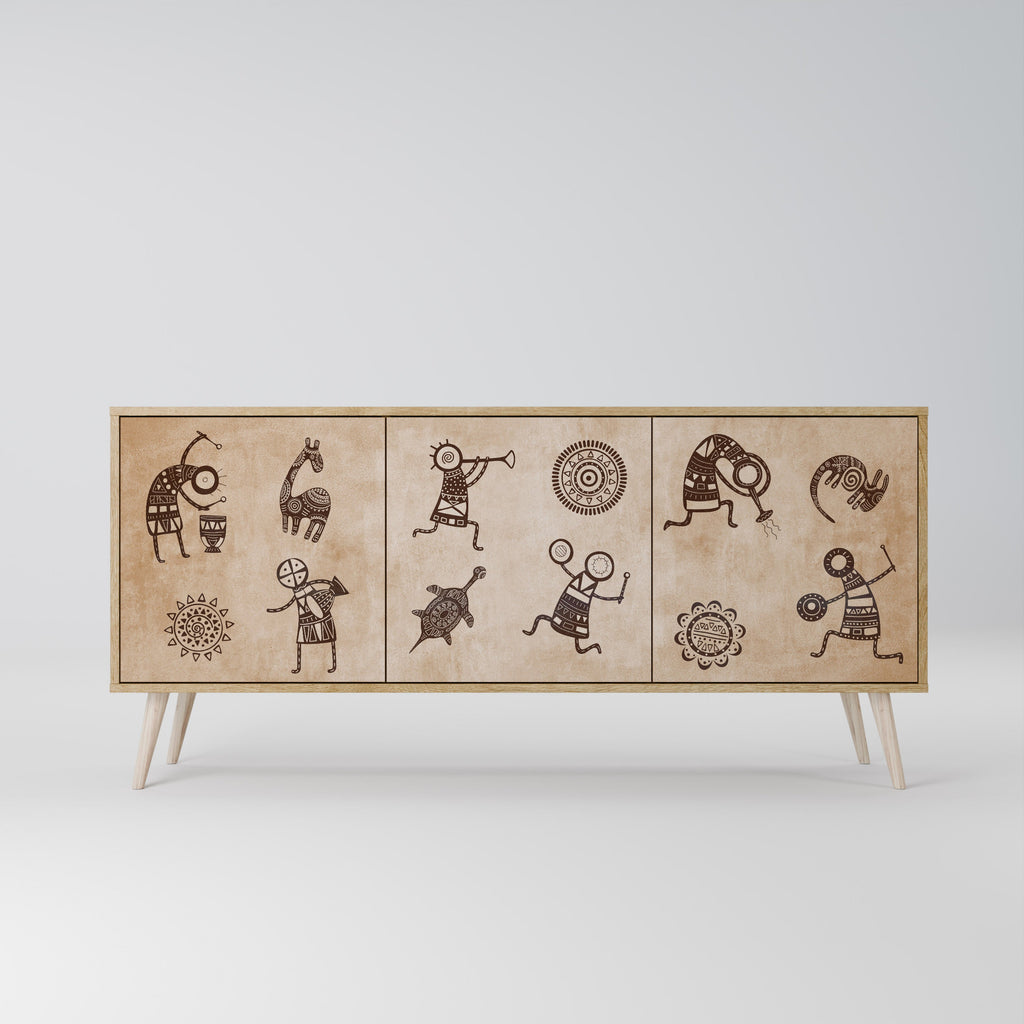 Buffet 3 portes de style africain effet chêne