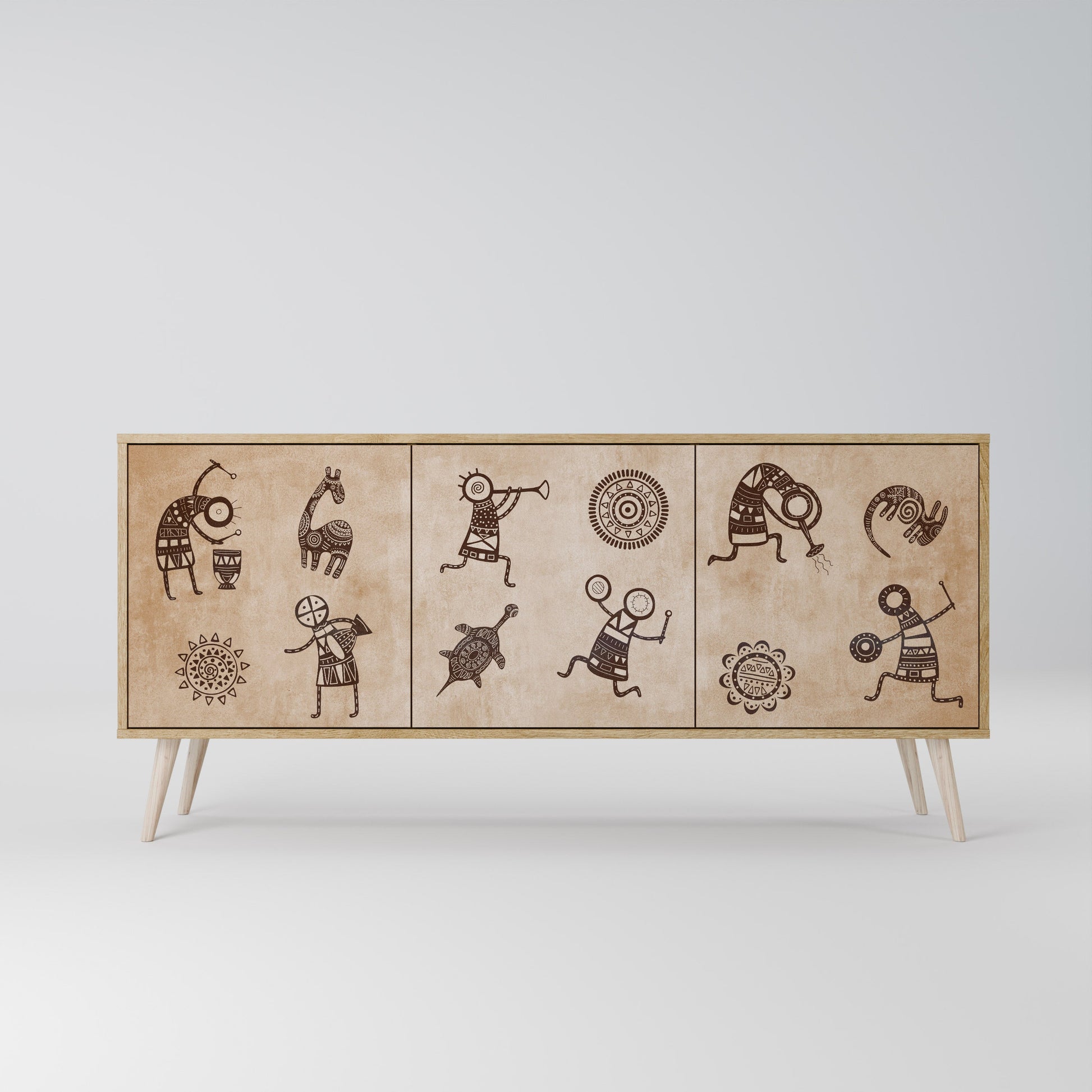 Buffet 3 portes de style africain effet chêne