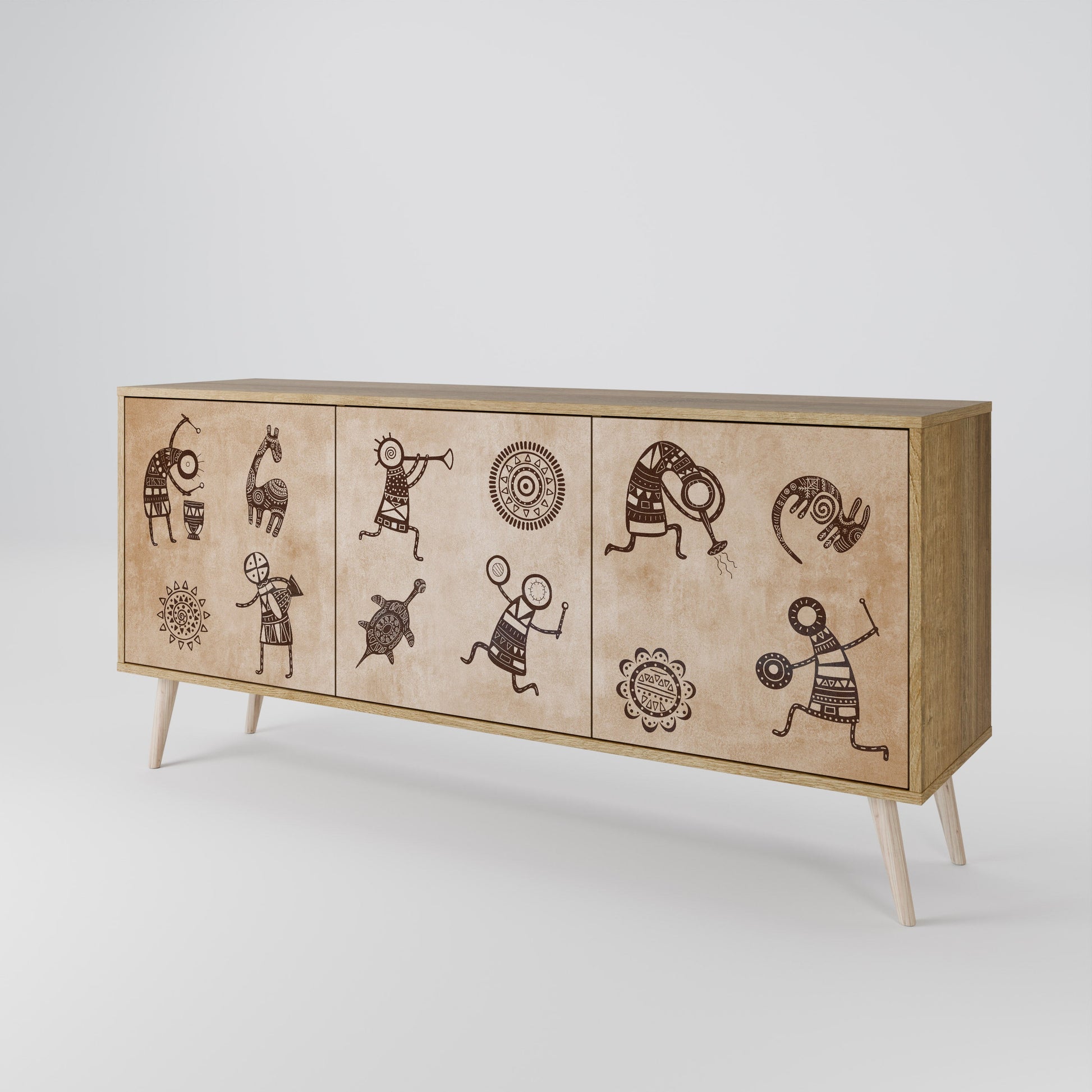 Buffet 3 portes de style africain effet chêne