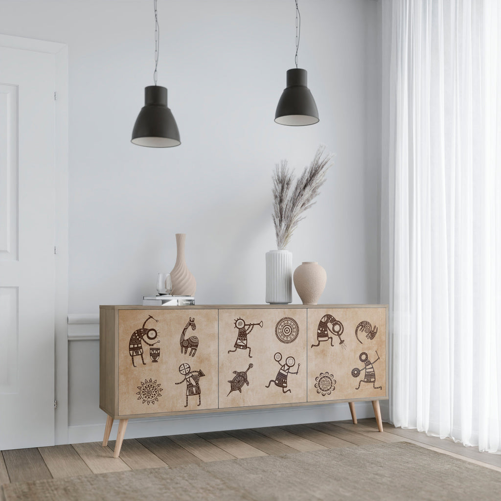 Buffet 3 portes de style africain effet chêne