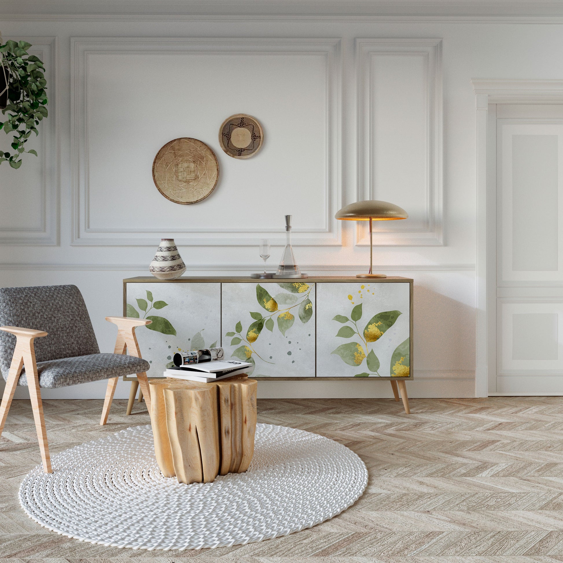 Buffet 3 portes ELEGANT BOTANICS effet chêne